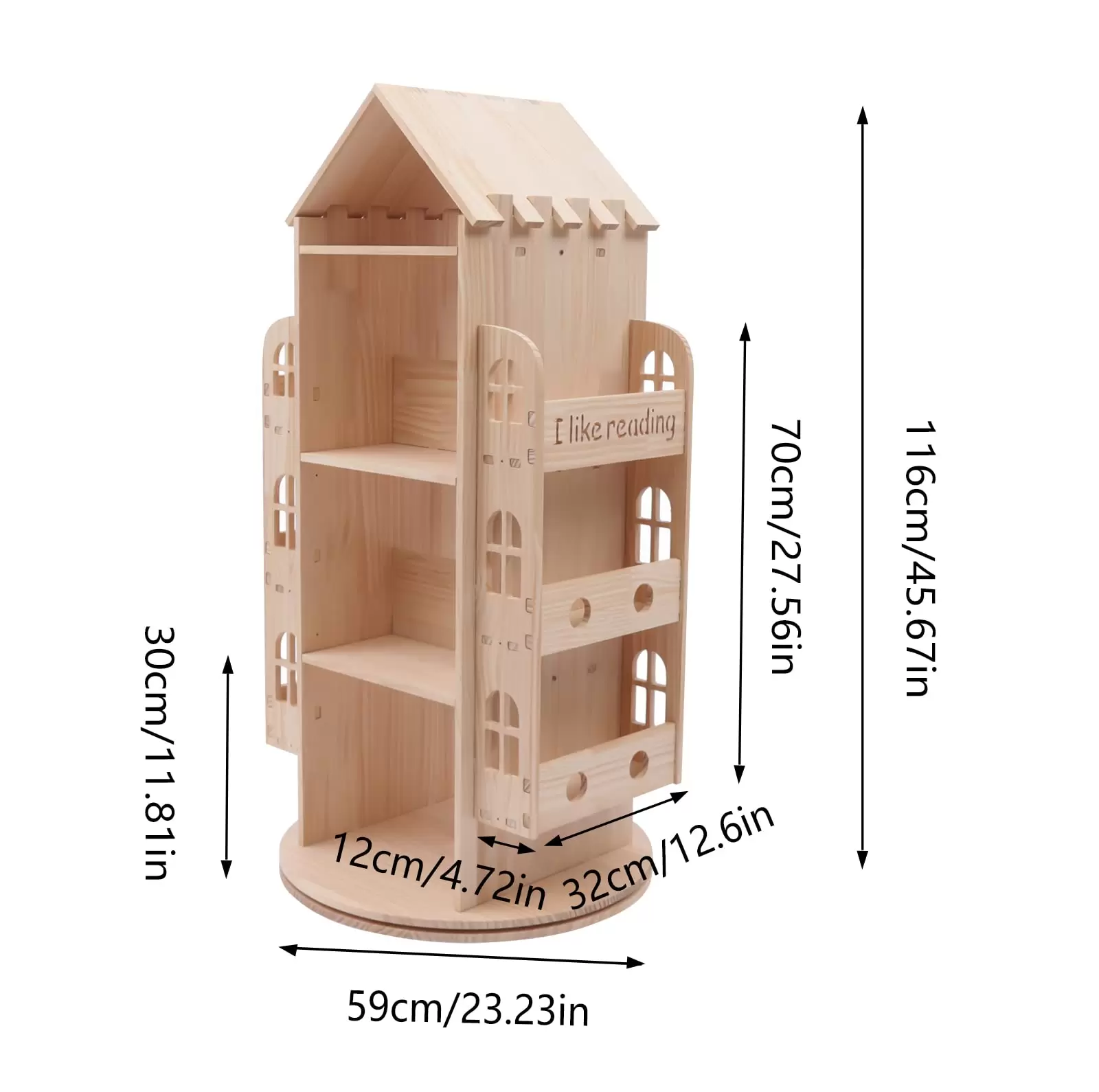 Großes Kinderbuchregal aus Holz, 360 Grad drehbares Bücherregal in Hausform Bodenregal Kinderbuchregal Großes Kinderbuchregal aus Holz, 360 Grad drehbares Bücherregal in Hausform Bodenregal Kinderbuchregal