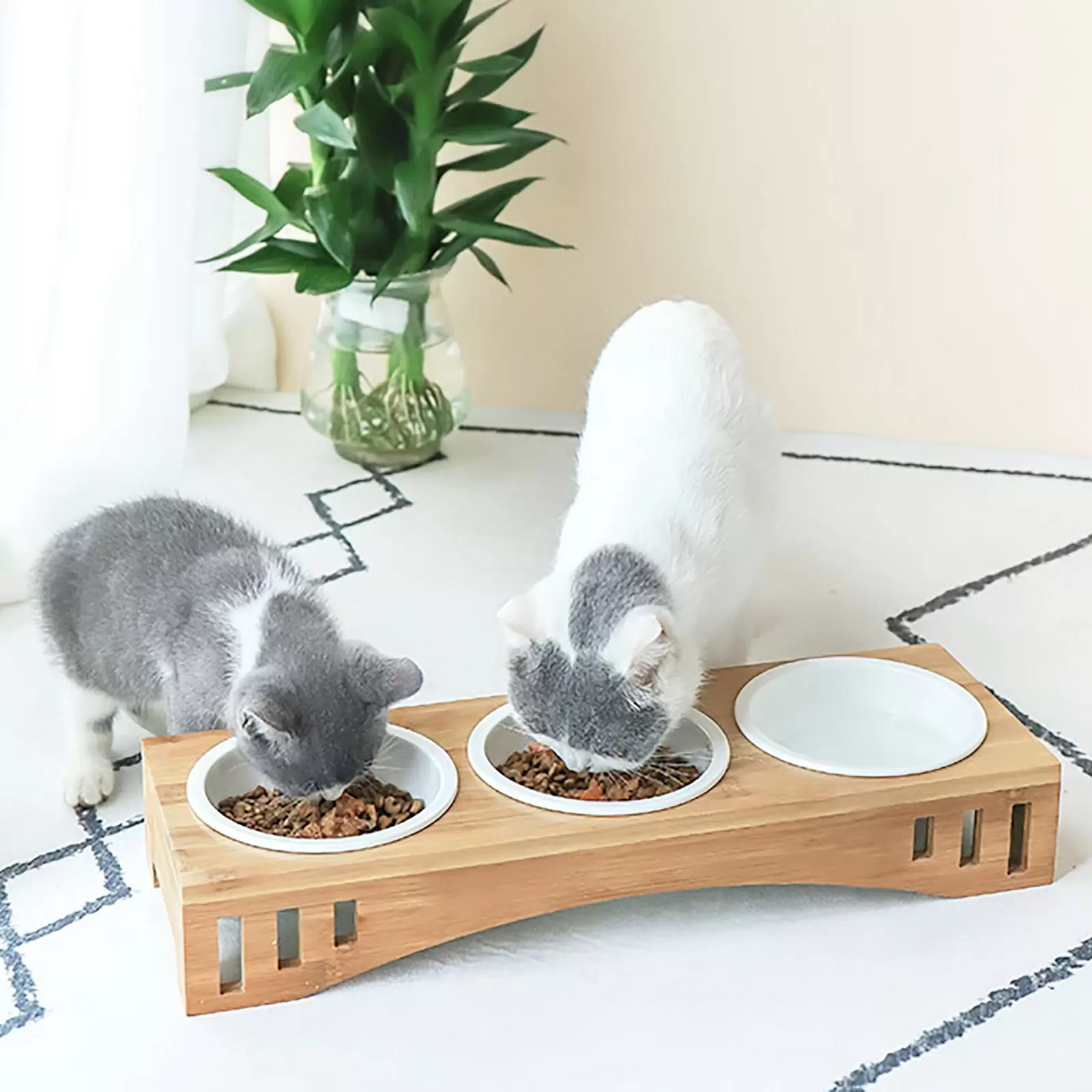 Futterstation Katzennäpf Hundenäpf Set 3er Futternapf Keramik 400ml mit Ständer für kleine Hunde