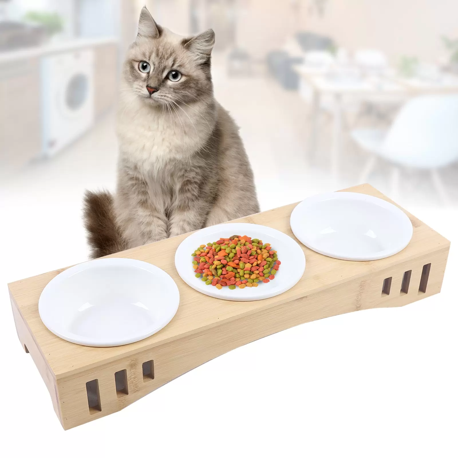 Futterstation Katzennäpf Hundenäpf Set 3er Futternapf Keramik 400ml mit Ständer für kleine Hunde