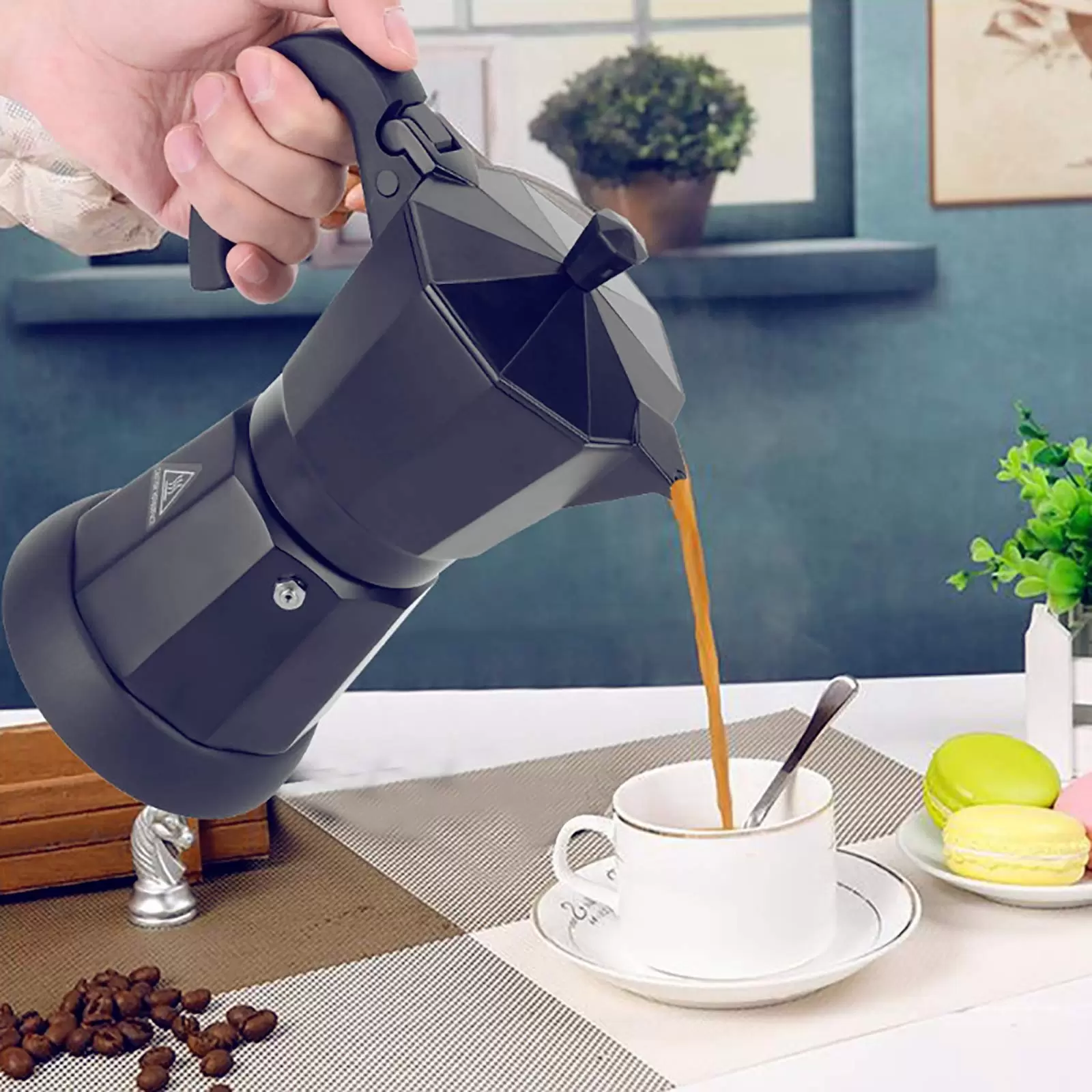 Elektrische Moka-Kanne 300ml/ 6 Tassen Espressomaschine Lebensmittelqualität Aluminium