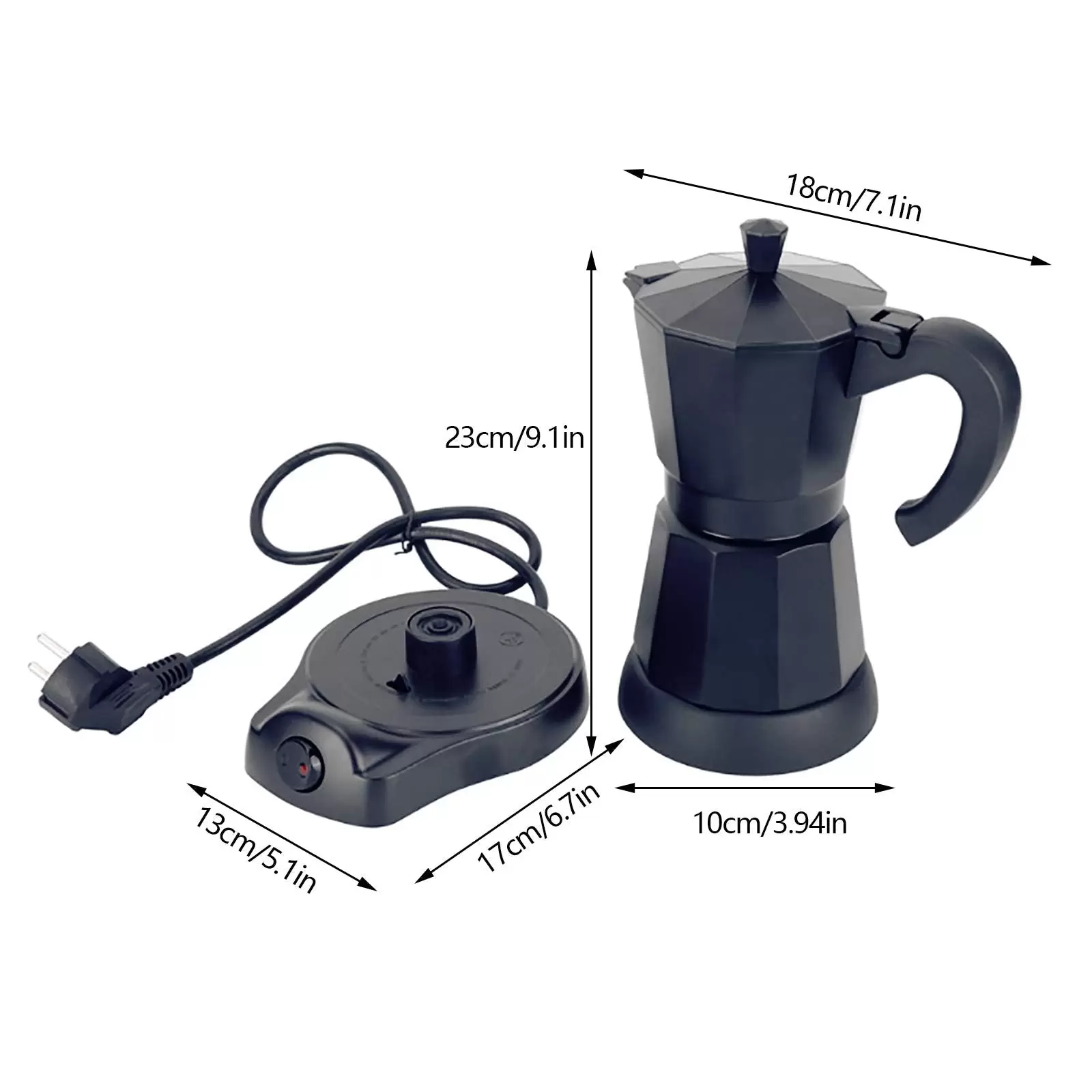 Elektrische Moka-Kanne 300ml/ 6 Tassen Espressomaschine Lebensmittelqualität Aluminium