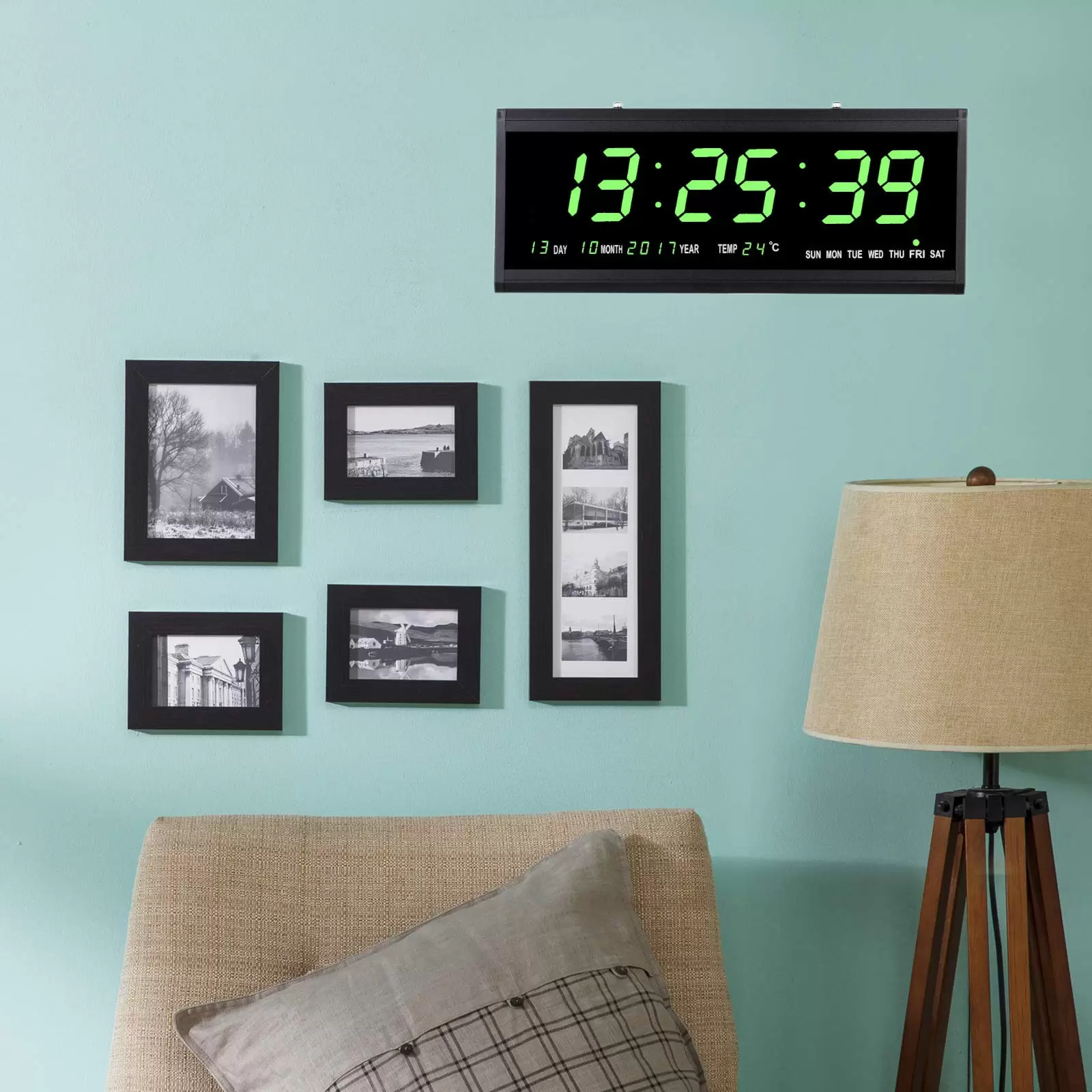LED Digitaluhr Plastik Rahmen Netzbetriebene Kalender Uhr Temperatur Wanduhren LED Digitaluhr Plastik Rahmen Netzbetriebene Kalender Uhr Temperatur Wanduhren
