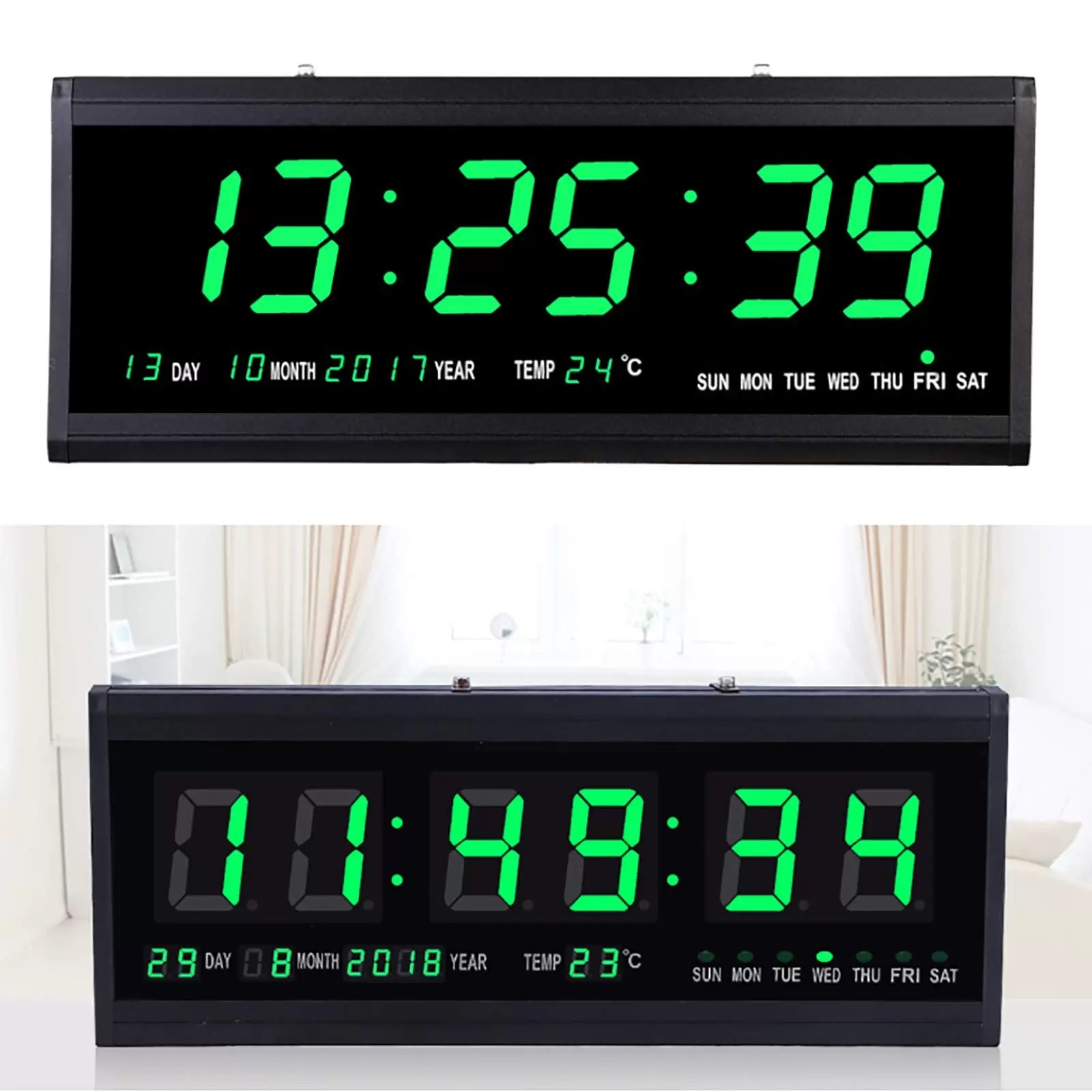 LED Digitaluhr Plastik Rahmen Netzbetriebene Kalender Uhr Temperatur Wanduhren LED Digitaluhr Plastik Rahmen Netzbetriebene Kalender Uhr Temperatur Wanduhren