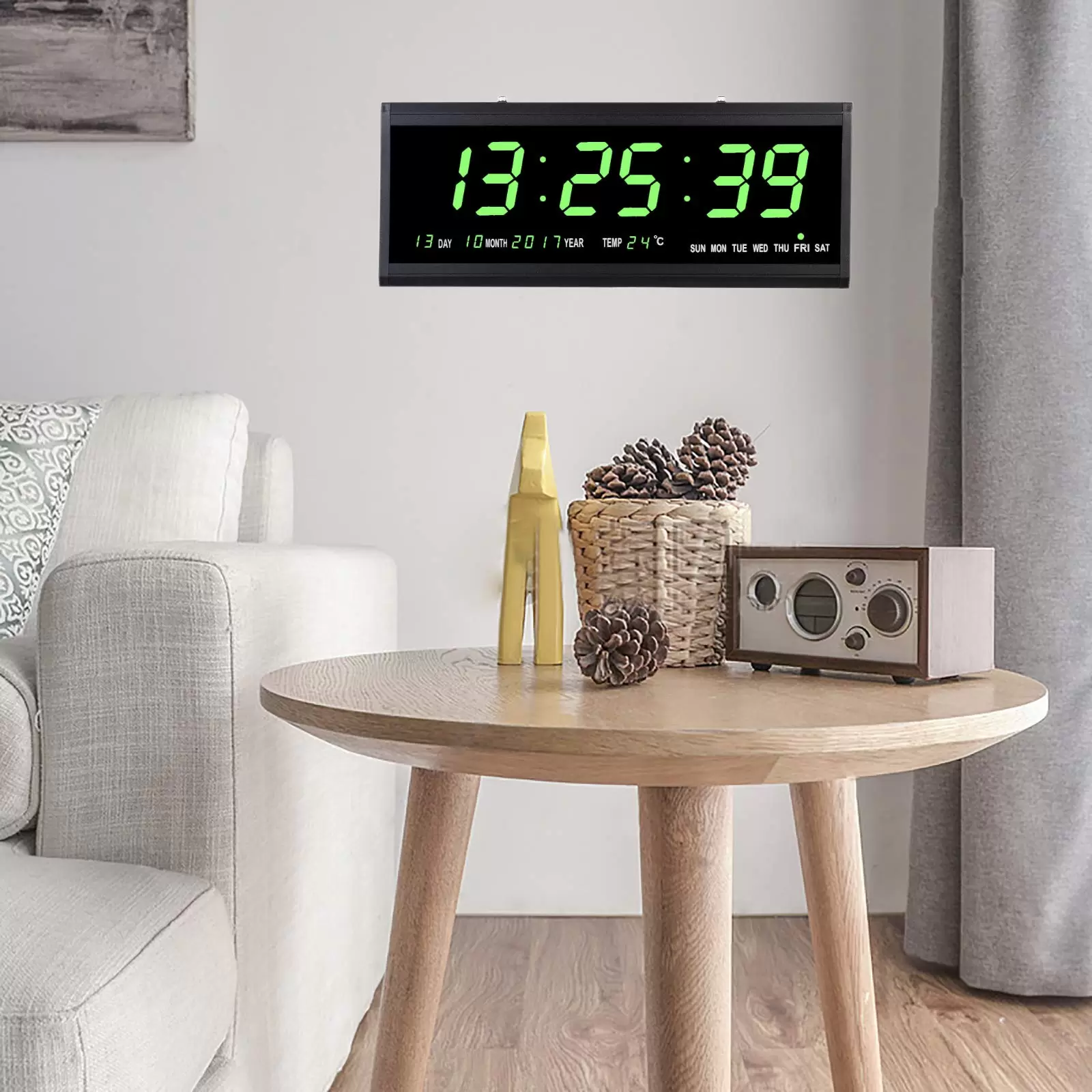 LED Digitaluhr Plastik Rahmen Netzbetriebene Kalender Uhr Temperatur Wanduhren LED Digitaluhr Plastik Rahmen Netzbetriebene Kalender Uhr Temperatur Wanduhren