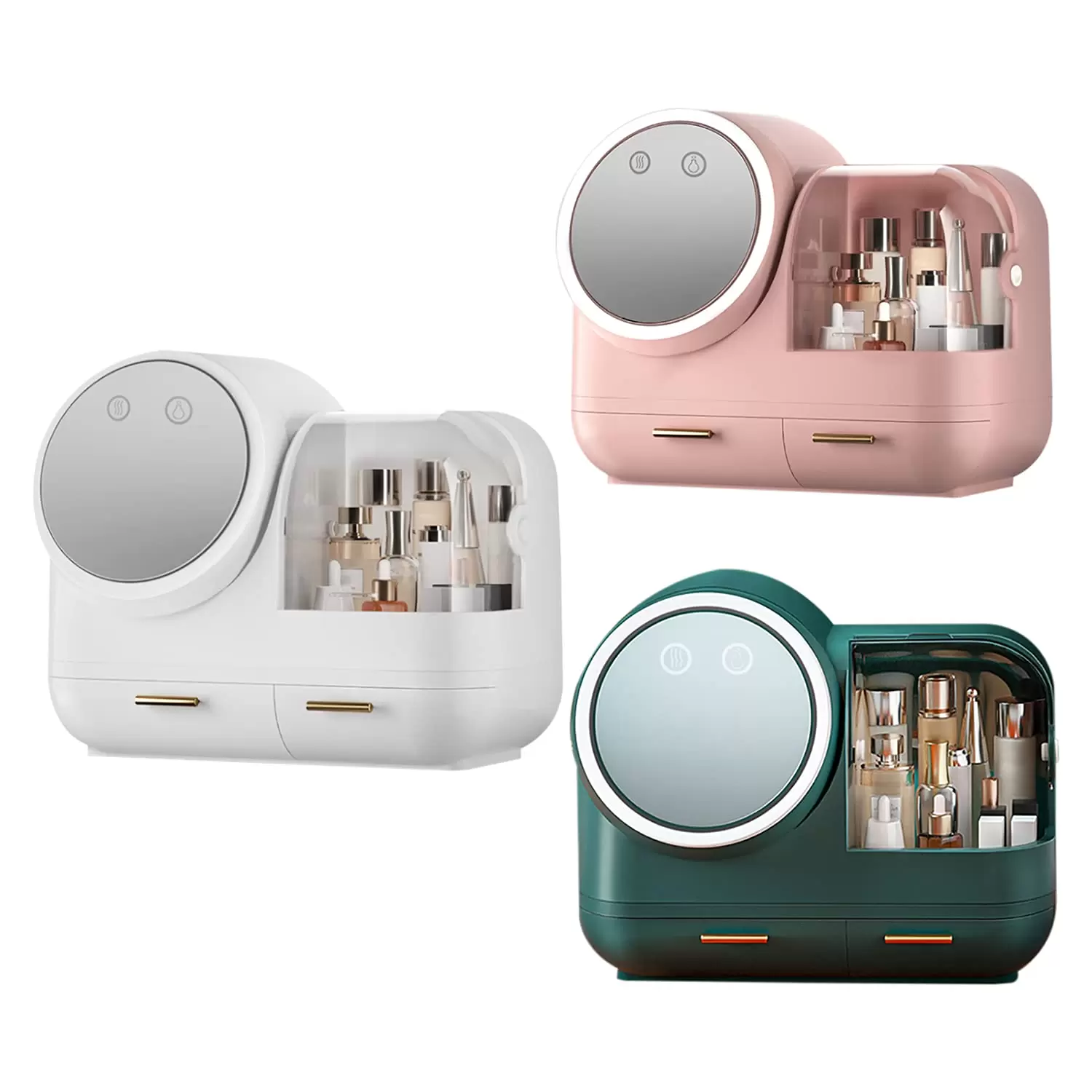 (Rosa/weiß/Grün) Make up Organizer mit LED-Licht-Aufbewahrungsbox für Kosmetik- Spiegel-schwenkbar