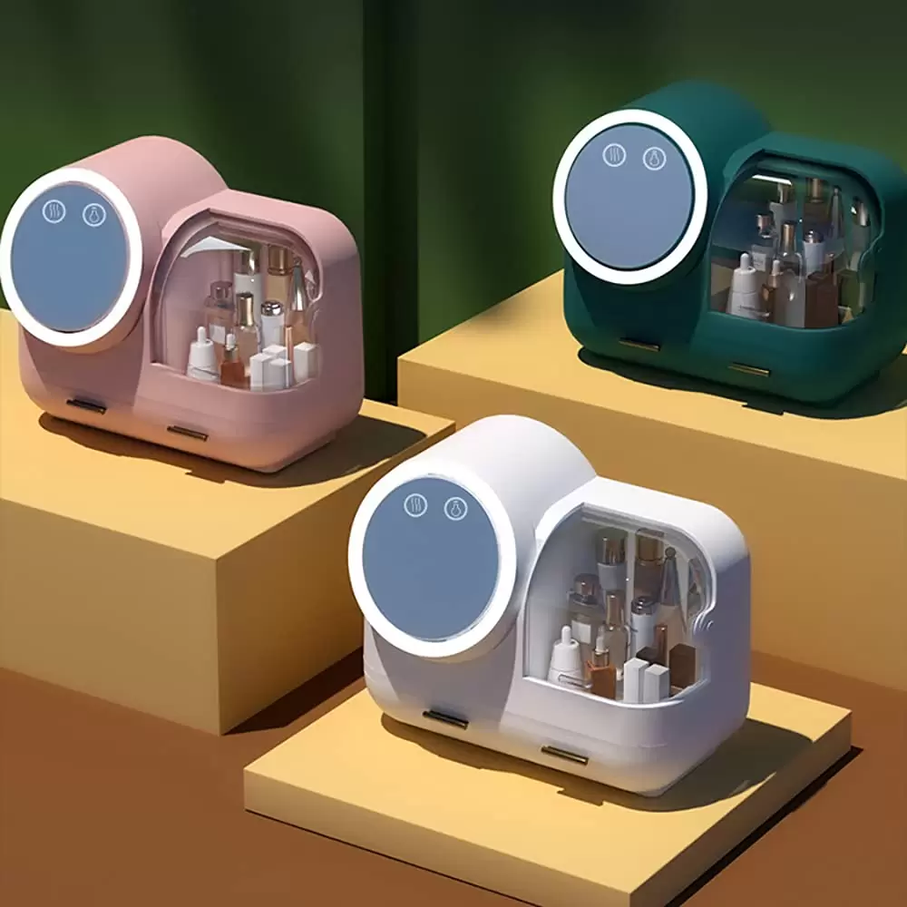 (Rosa/weiß/Grün) Make up Organizer mit LED-Licht-Aufbewahrungsbox für Kosmetik- Spiegel-schwenkbar