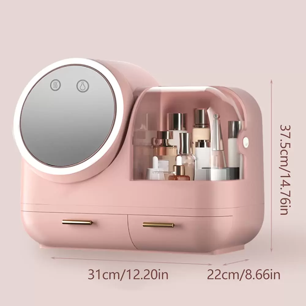 (Rosa/weiß/Grün) Make up Organizer mit LED-Licht-Aufbewahrungsbox für Kosmetik- Spiegel-schwenkbar (Rosa/weiß/Grün) Make up Organizer mit LED-Licht-Aufbewahrungsbox für Kosmetik- Spiegel-schwenkbar