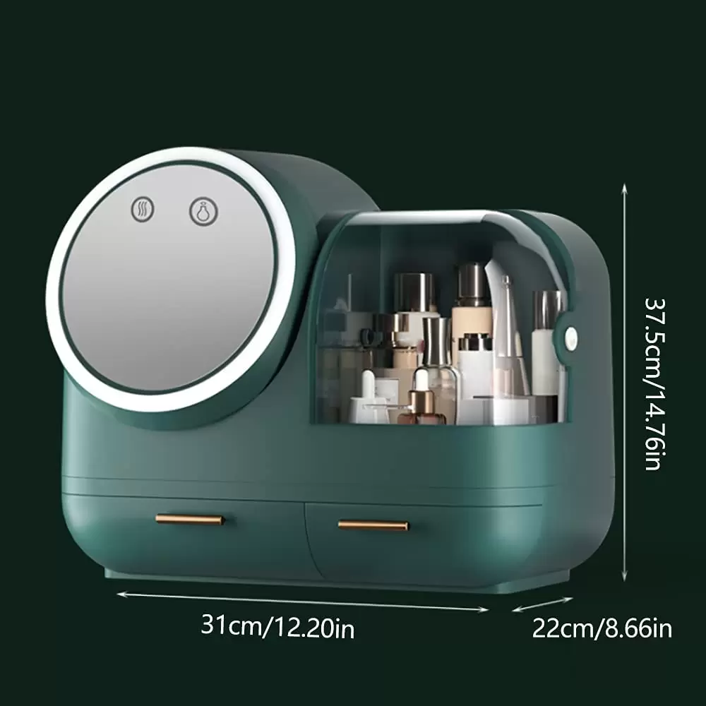 (Rosa/weiß/Grün) Make up Organizer mit LED-Licht-Aufbewahrungsbox für Kosmetik- Spiegel-schwenkbar (Rosa/weiß/Grün) Make up Organizer mit LED-Licht-Aufbewahrungsbox für Kosmetik- Spiegel-schwenkbar