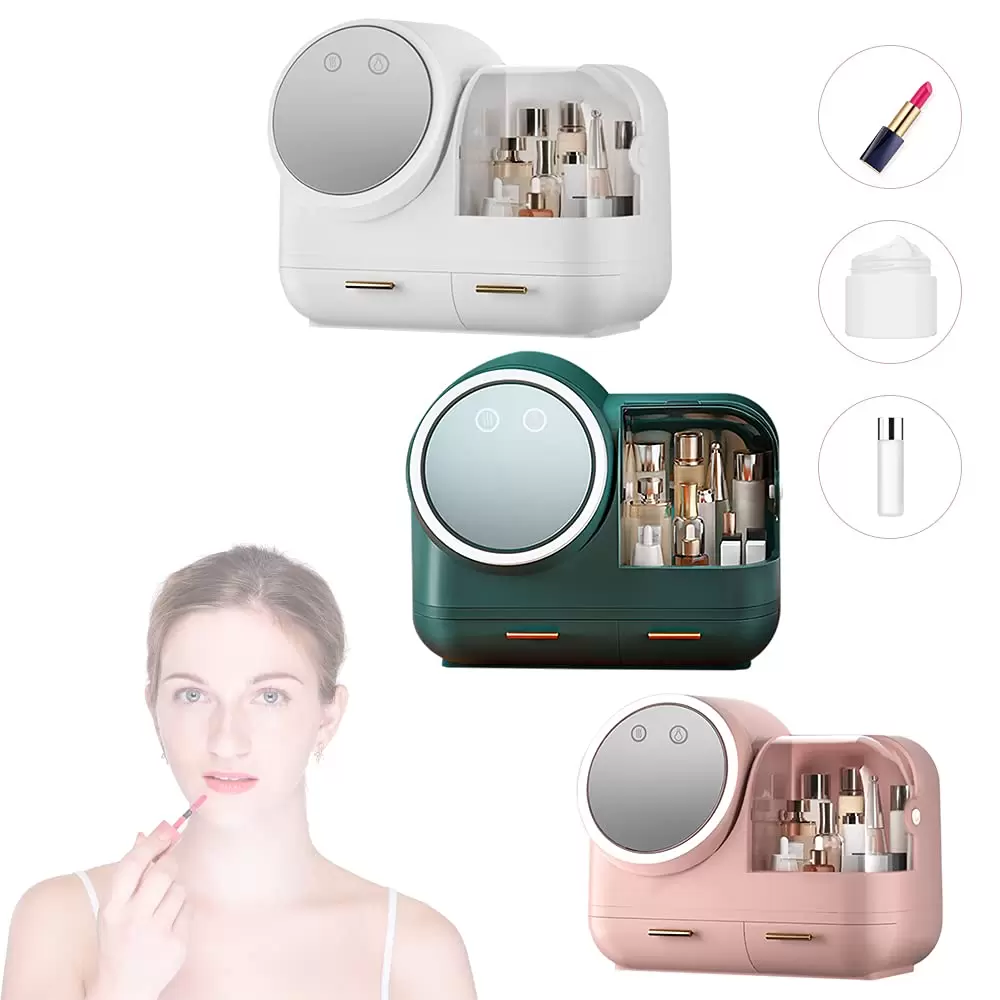 (Rosa/weiß/Grün) Make up Organizer mit LED-Licht-Aufbewahrungsbox für Kosmetik- Spiegel-schwenkbar (Rosa/weiß/Grün) Make up Organizer mit LED-Licht-Aufbewahrungsbox für Kosmetik- Spiegel-schwenkbar