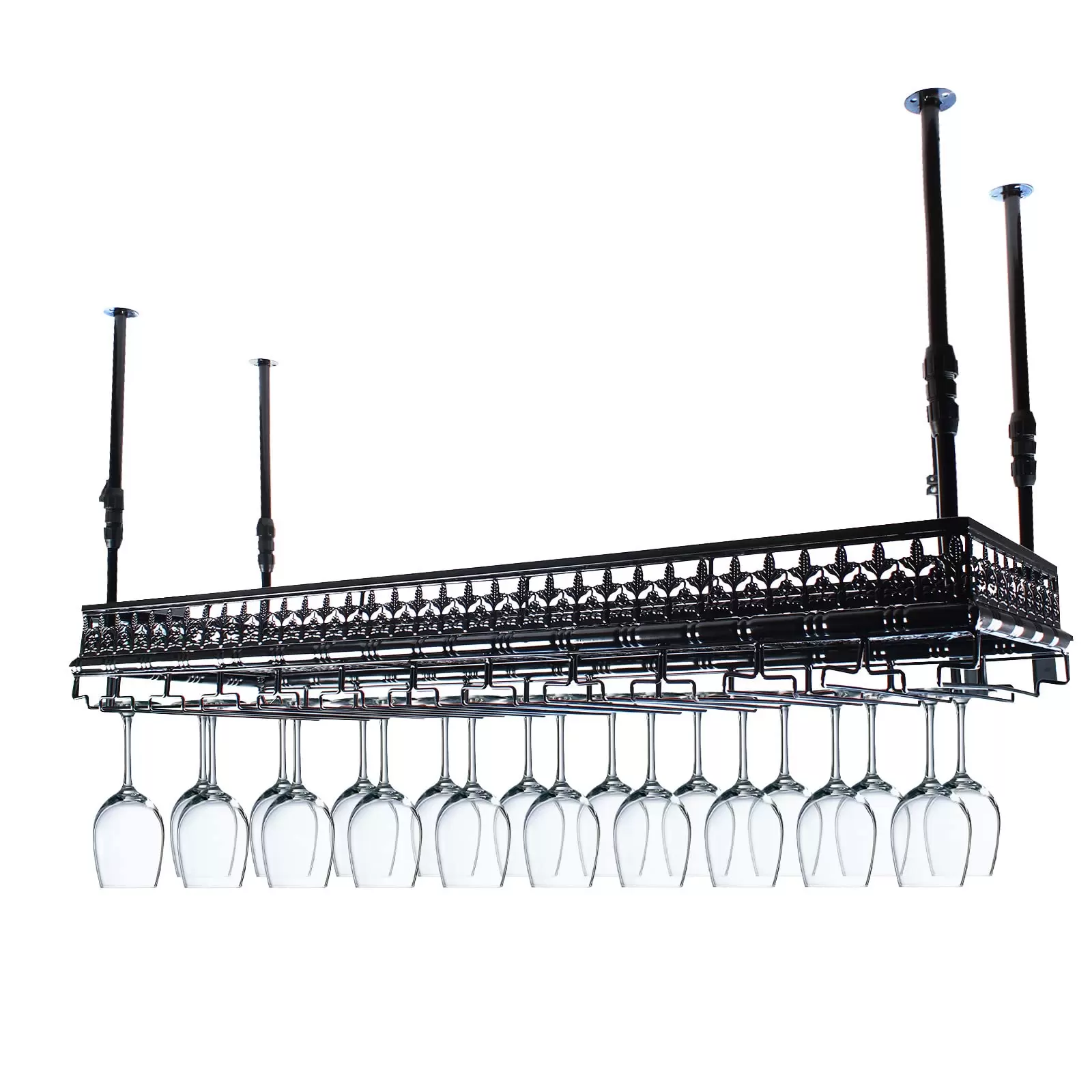 Retro Metalldecke Hängender Weinglashalter Verstellbare Höhe 120 x 35 cm Fasst 48 Tassen Gläser