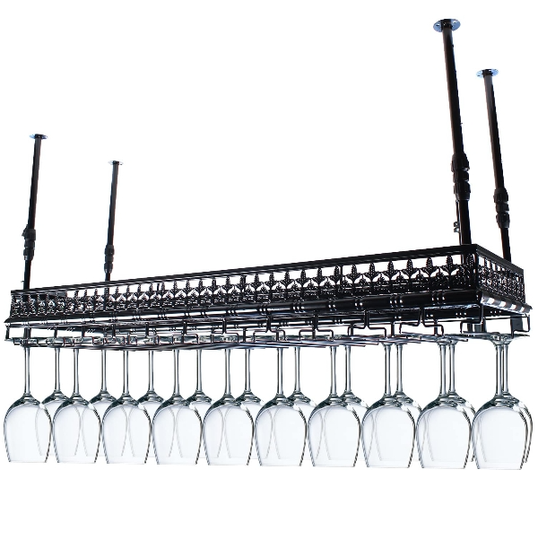 100cm Hängende Metall Weinglashalter Für 40 Tassen, Deckenregal Weinregale Lagerung Einstellbare Höhe 35-55cm