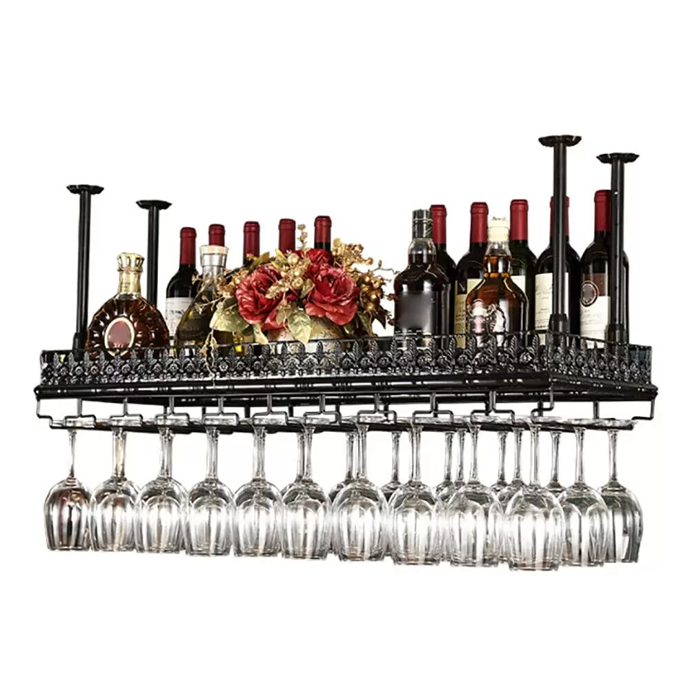 100cm Hängende Metall Weinglashalter Für 40 Tassen, Deckenregal Weinregale Lagerung Einstellbare Höhe 35-55cm