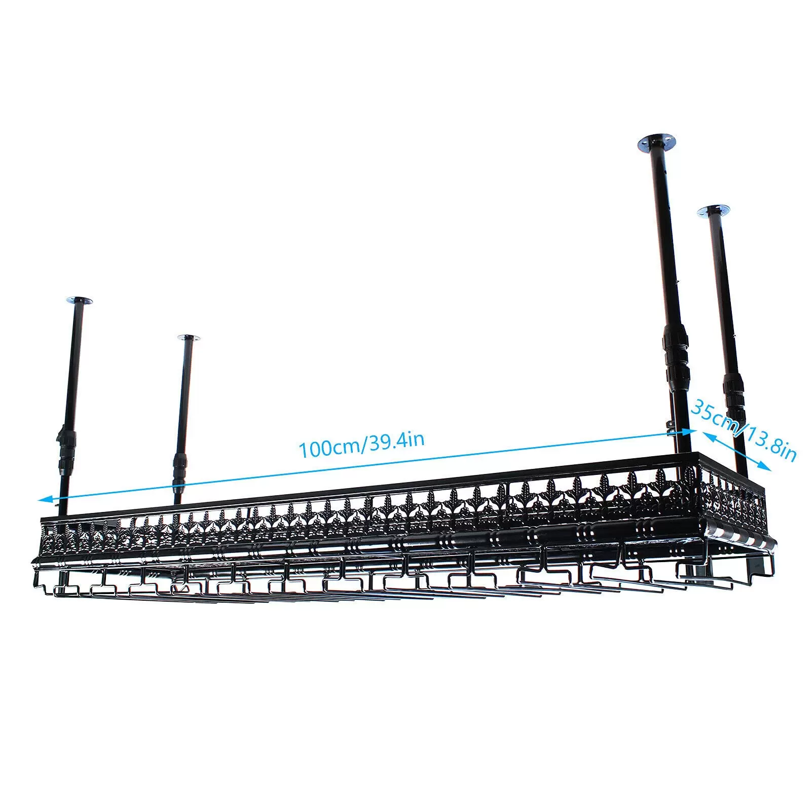 100cm Hängende Metall Weinglashalter Für 40 Tassen, Deckenregal Weinregale Lagerung Einstellbare Höhe 35-55cm