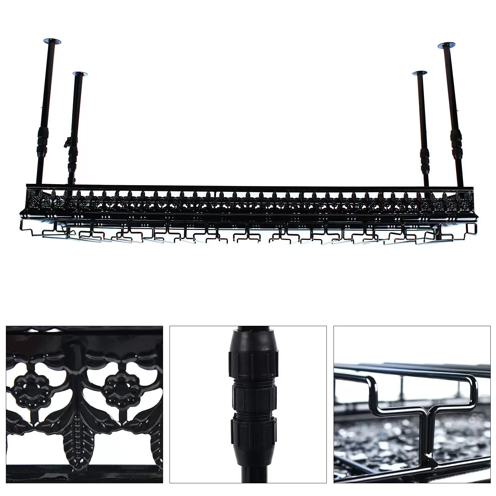 100cm Hängende Metall Weinglashalter Für 40 Tassen, Deckenregal Weinregale Lagerung Einstellbare Höhe 35-55cm
