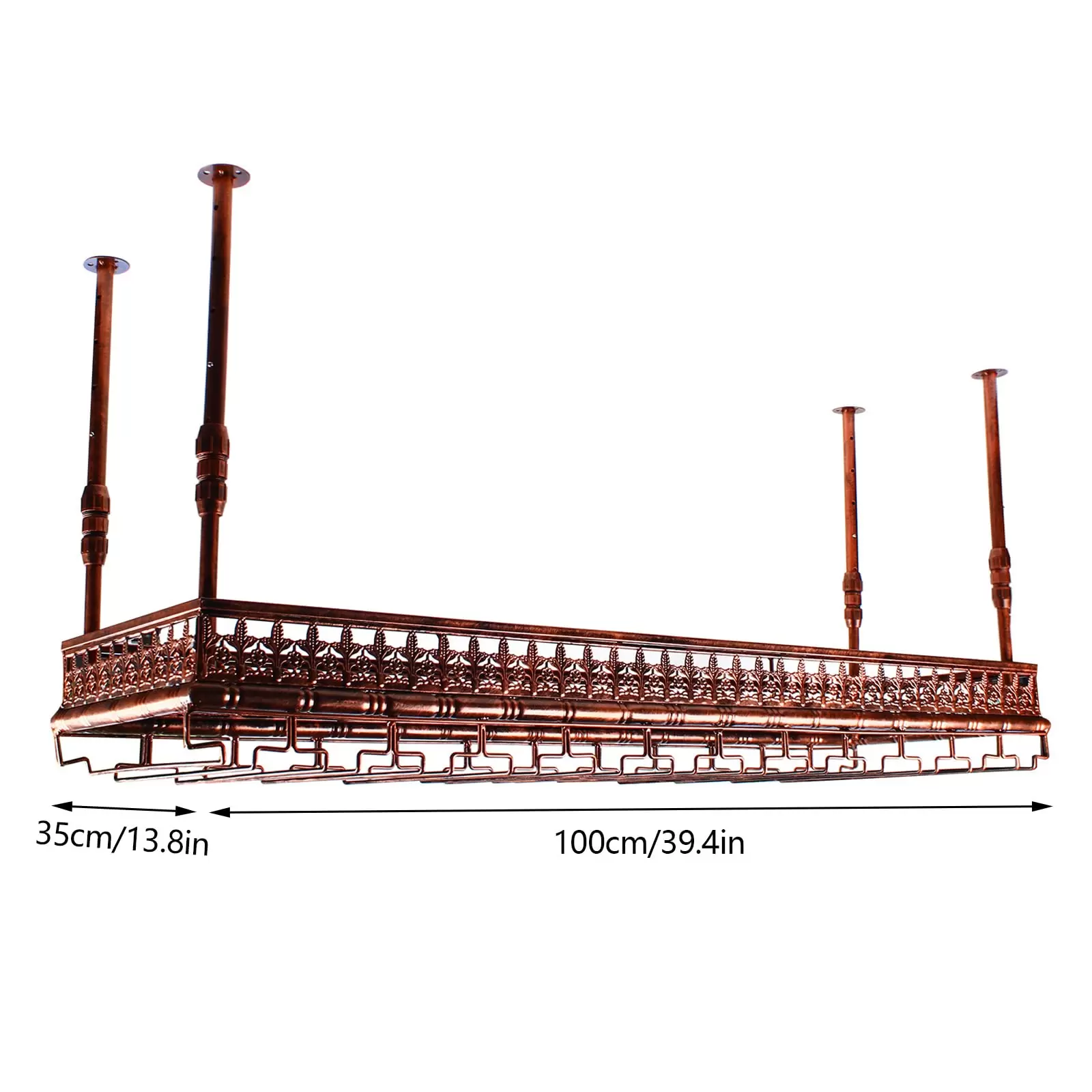 100cm Hängende Metall Weinglashalter Für 40 Tassen, Deckenregal Weinregale Lagerung Einstellbare Höhe 35-55cm