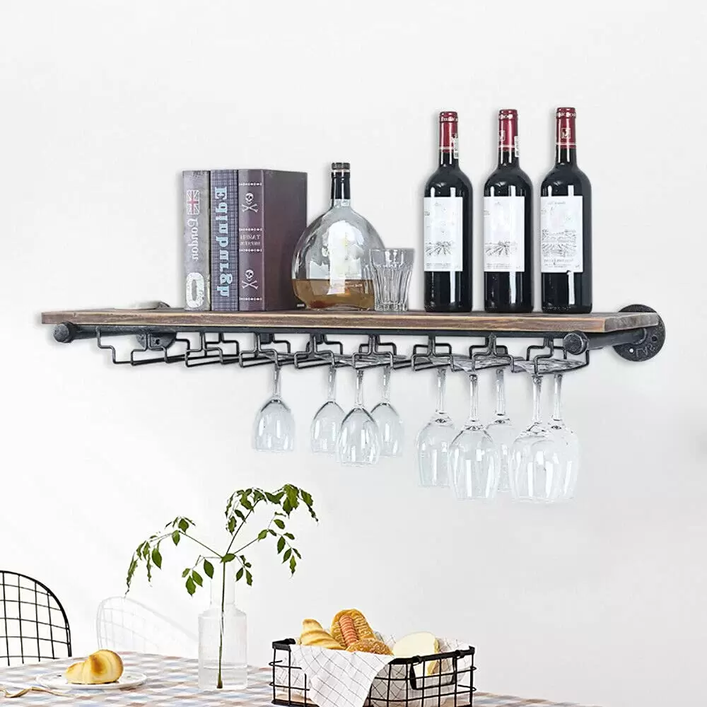 Kitchen Bar Wandregal Weinregal Flaschenhalter Weinglas Kleiderbügel 8Pack Stemware Aufhänger Eisen+Holz