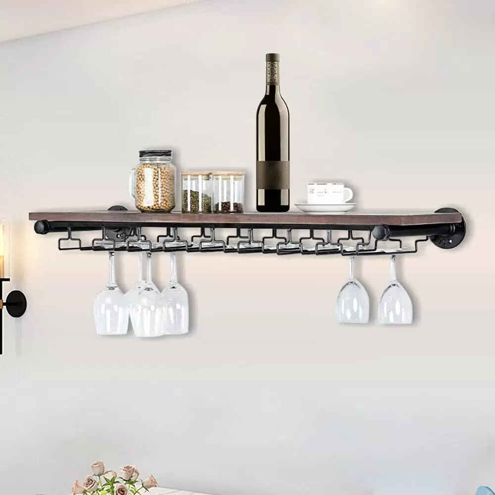 Kitchen Bar Wandregal Weinregal Flaschenhalter Weinglas Kleiderbügel 8Pack Stemware Aufhänger Eisen+Holz