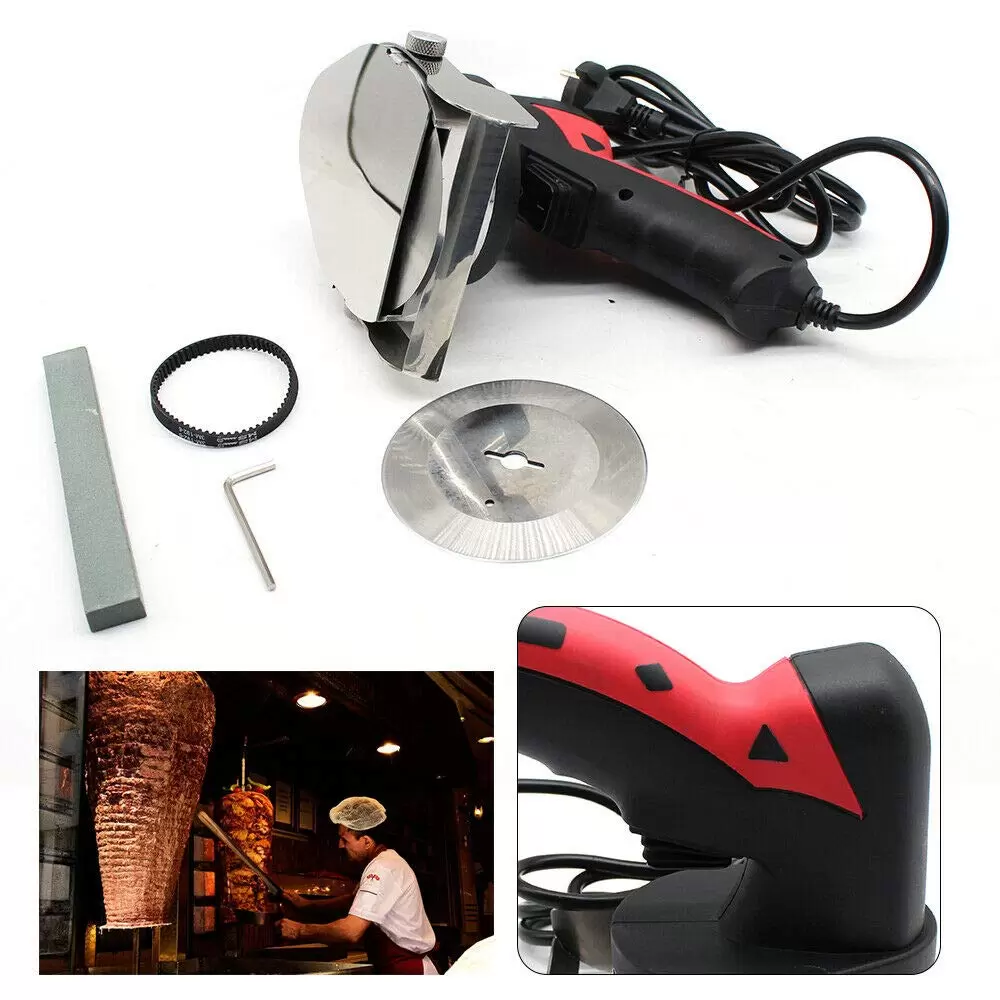 80W 3000 U/min Elektrisches Dönermesser Einstellbare Schnittdicke Grillschneiden Edelstahl Kebab Slicer mit runde Klinge 80W 3000 U/min Elektrisches Dönermesser Einstellbare Schnittdicke Grillschneiden Edelstahl Kebab Slicer mit runde Klinge