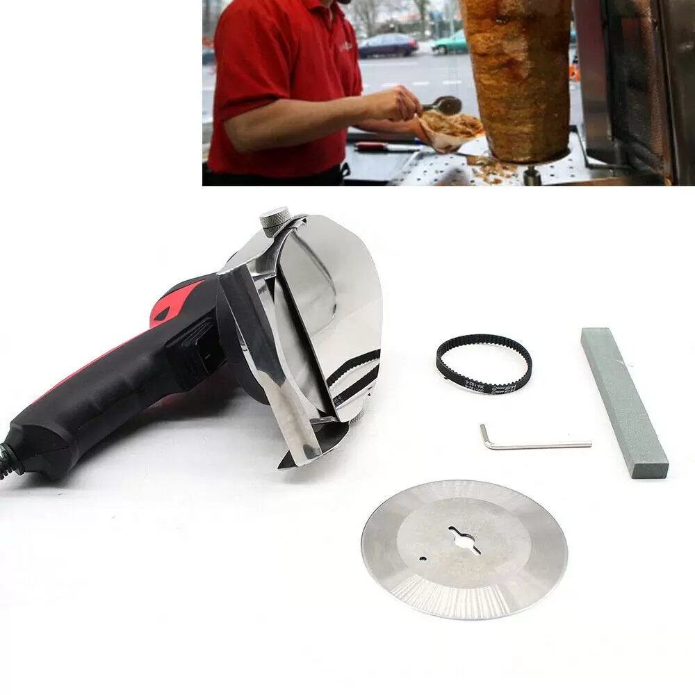 80W 3000 U/min Elektrisches Dönermesser Einstellbare Schnittdicke Grillschneiden Edelstahl Kebab Slicer mit runde Klinge 80W 3000 U/min Elektrisches Dönermesser Einstellbare Schnittdicke Grillschneiden Edelstahl Kebab Slicer mit runde Klinge