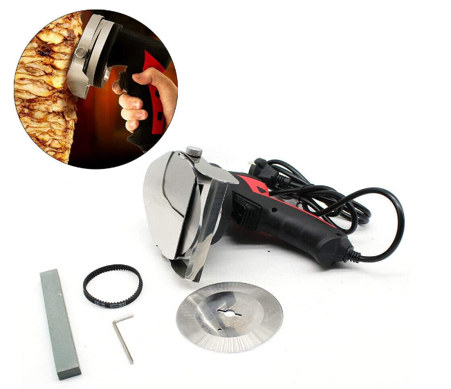 Elektrisches Dönermesser Einstellbare Schnittdicke Grillschneiden Edelstahl Kebab Slicer mit runde Klinge 80W 3000 U/min