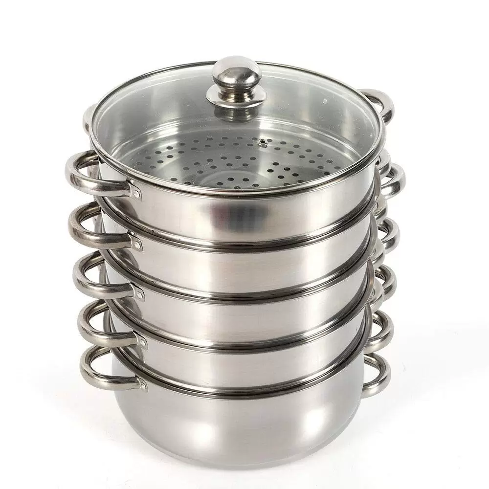 26/28/30cm 5 Ebenen Dampfkocher Gardampftopf Edelstahl Glasdeckel Dampfgarer Steamer