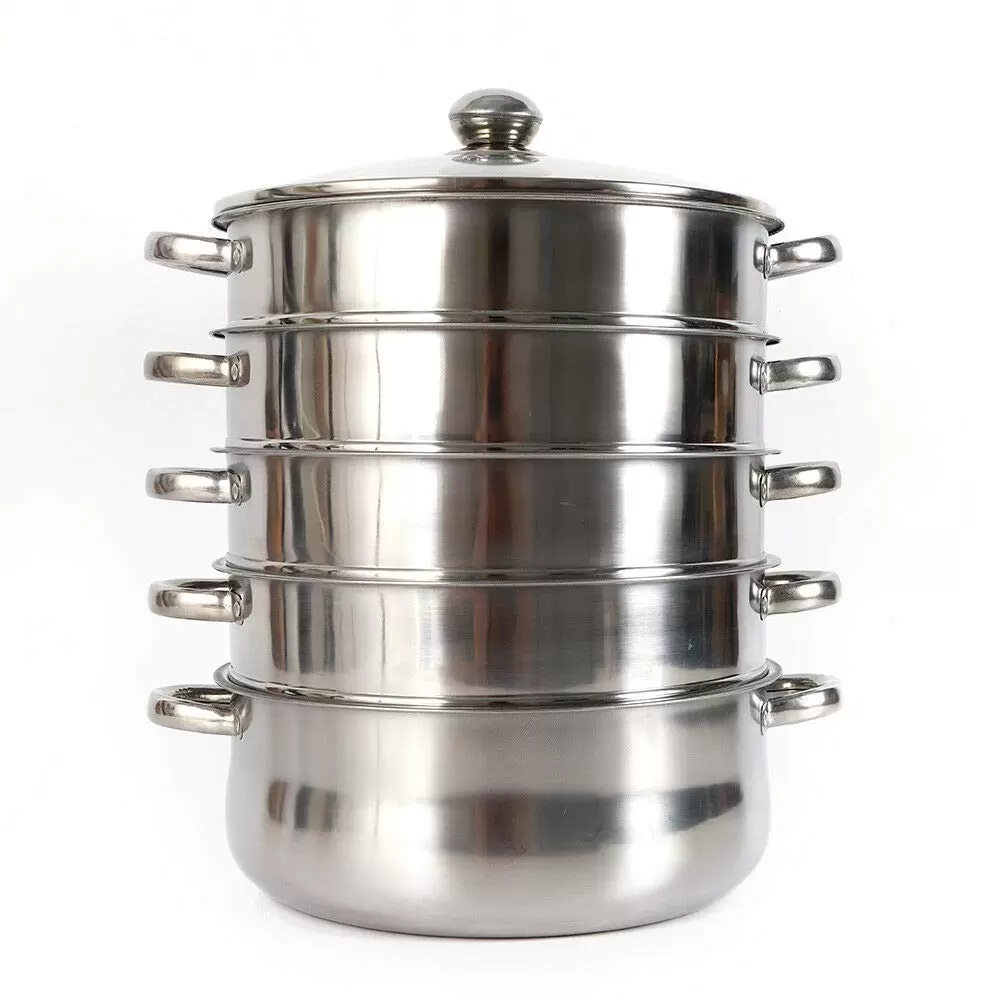 26/28/30cm 5 Ebenen Dampfkocher Gardampftopf Edelstahl Glasdeckel Dampfgarer Steamer