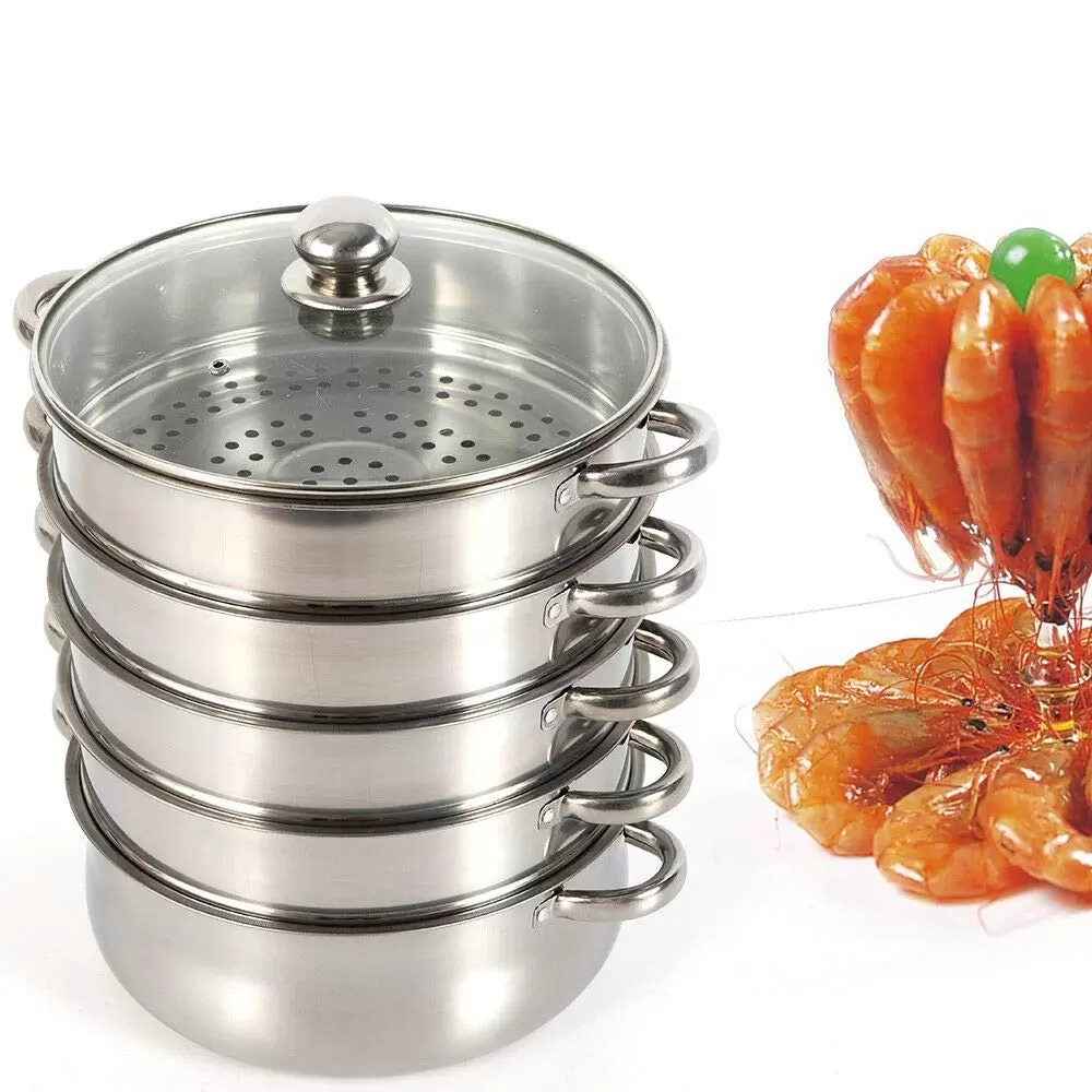 26/28/30cm 5 Ebenen Dampfkocher Gardampftopf Edelstahl Glasdeckel Dampfgarer Steamer