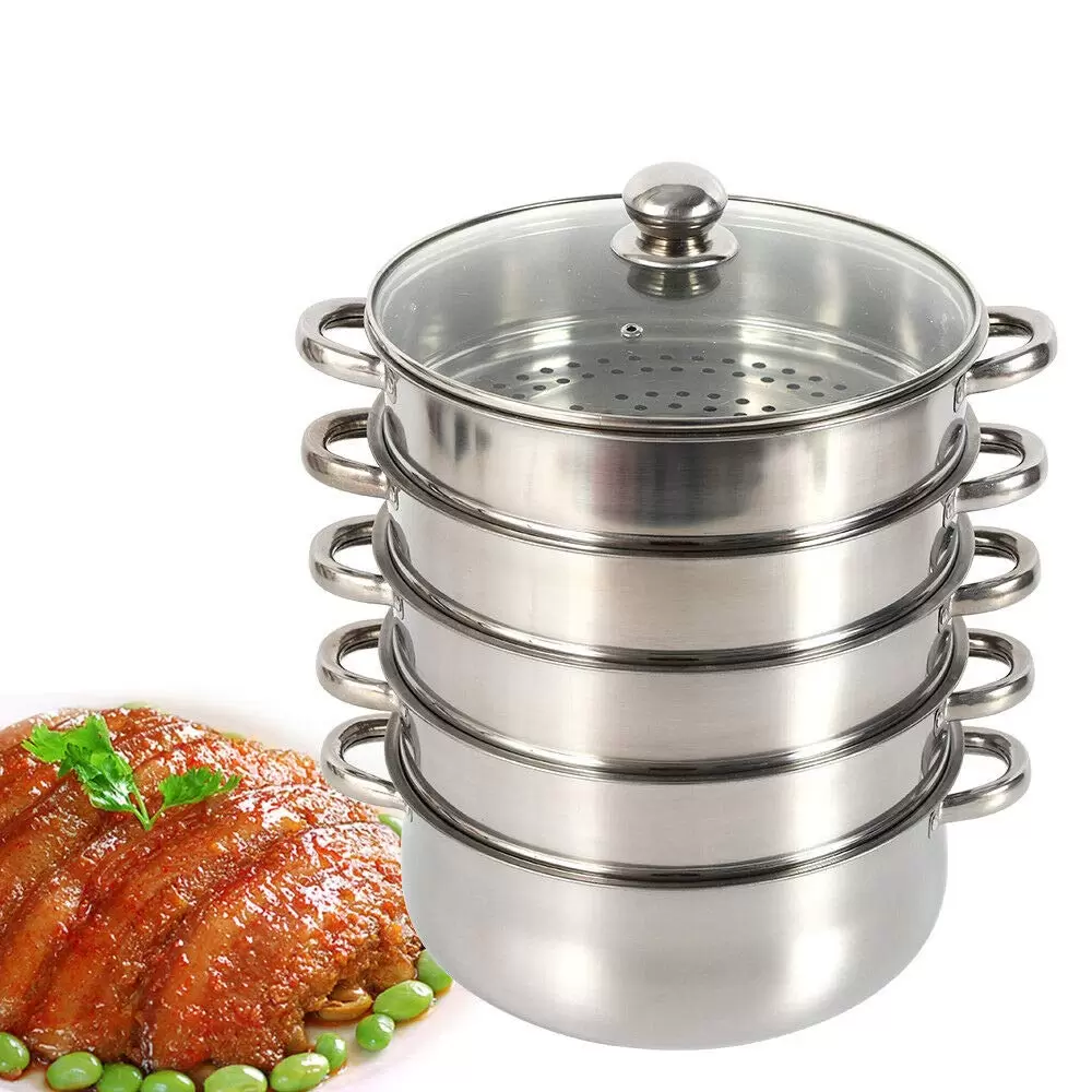 26/28/30cm 5 Ebenen Dampfkocher Gardampftopf Edelstahl Glasdeckel Dampfgarer Steamer