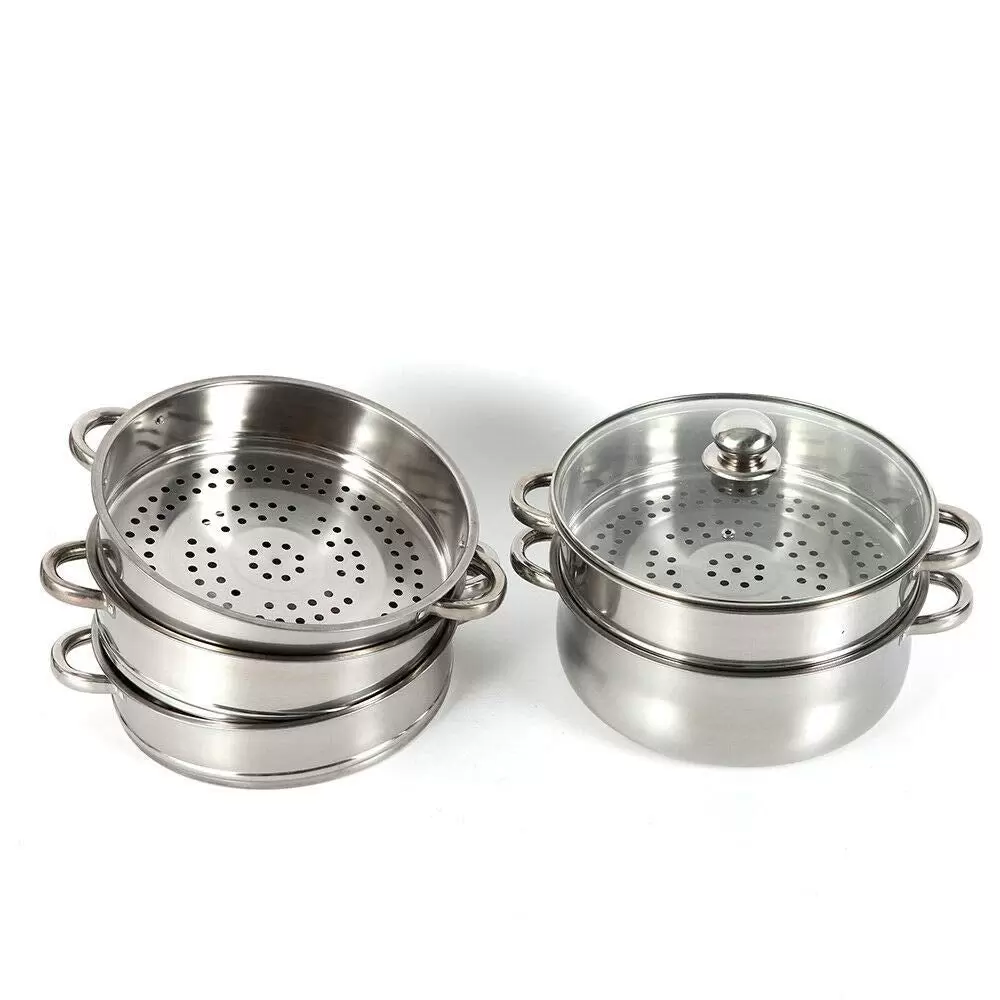26/28/30cm 5 Ebenen Dampfkocher Gardampftopf Edelstahl Glasdeckel Dampfgarer Steamer