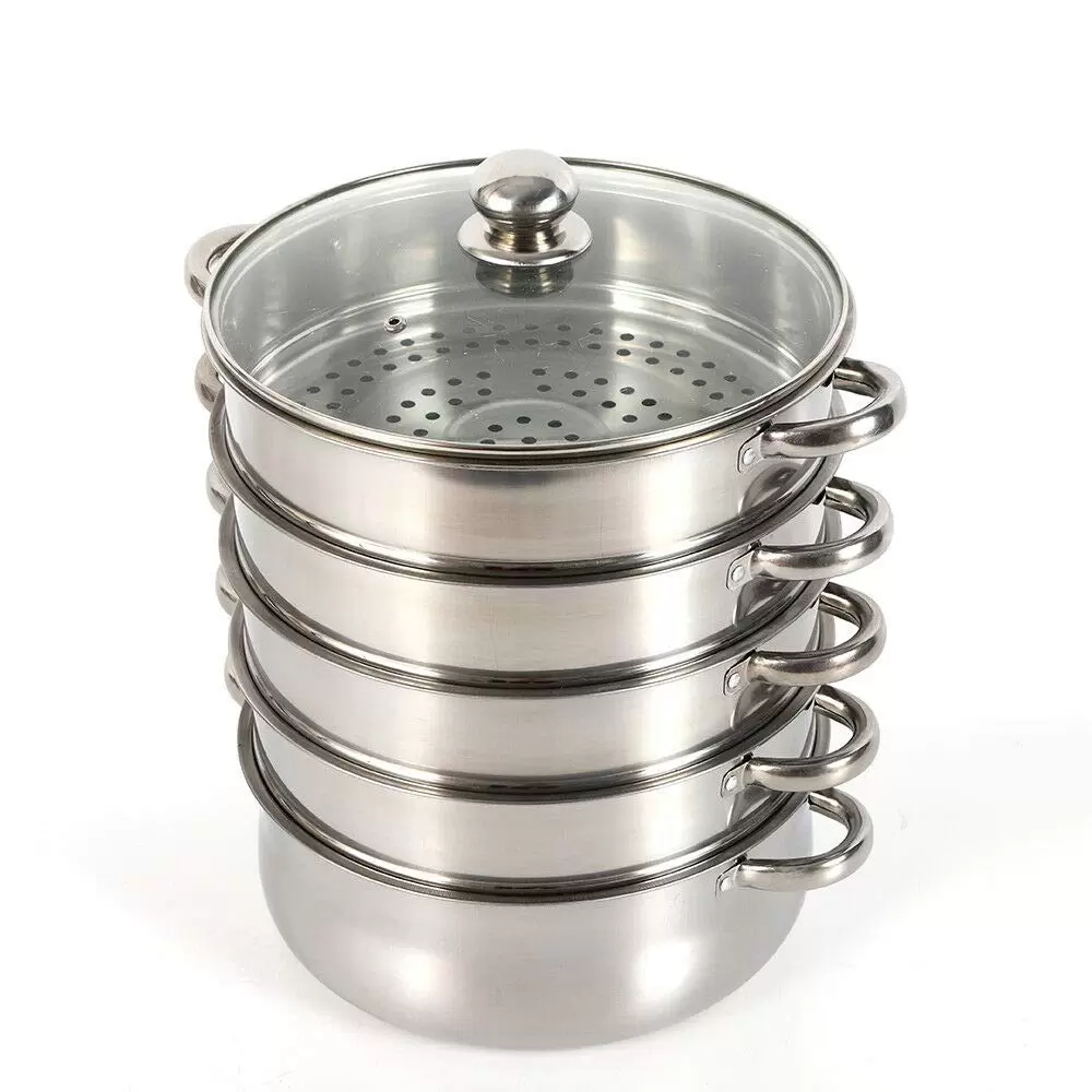 26/28/30cm 5 Ebenen Dampfkocher Gardampftopf Edelstahl Glasdeckel Dampfgarer Steamer