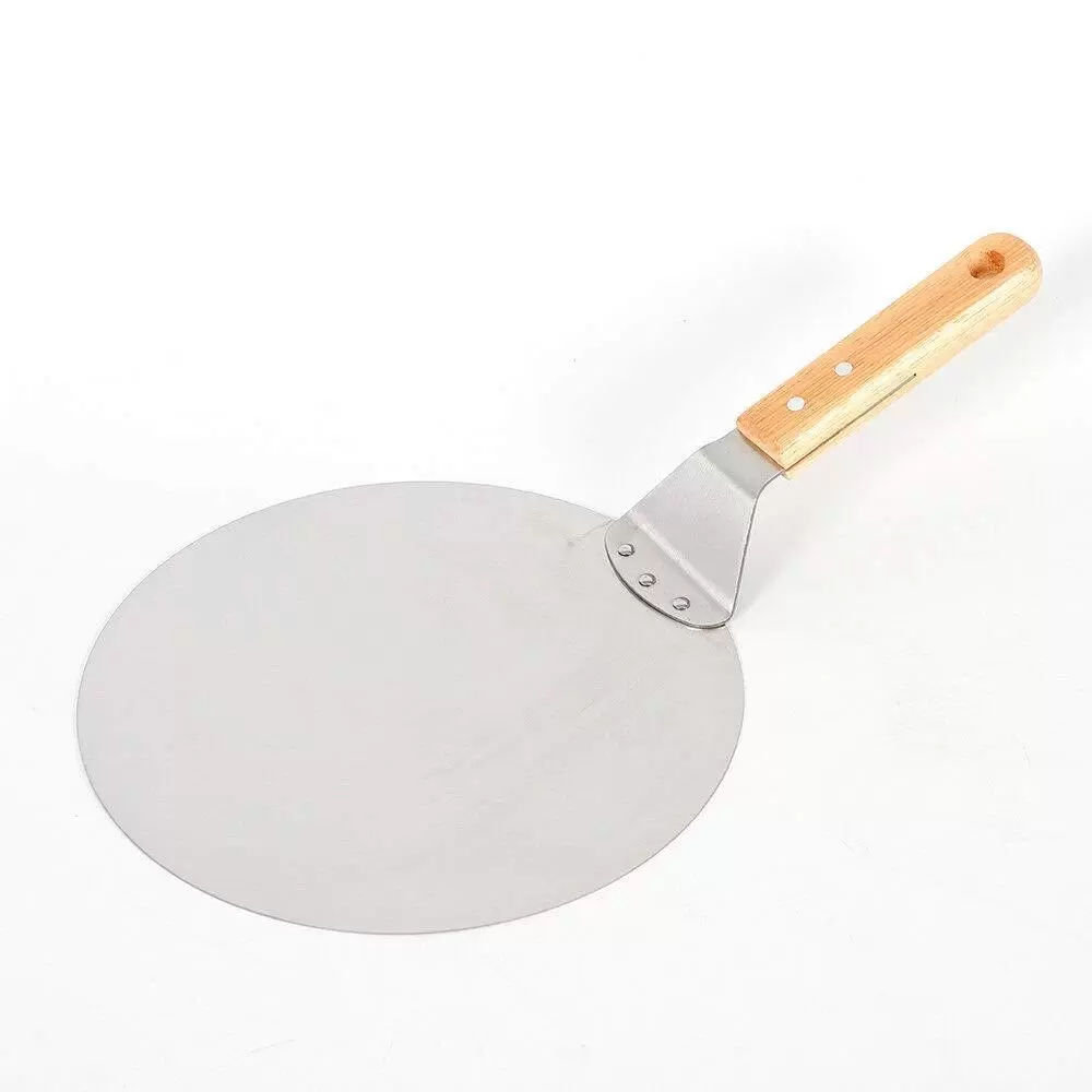 CNCEST Pizzaschieber Runde Edelstahl Pizzaschaufel mit Holzgriff zum Backen