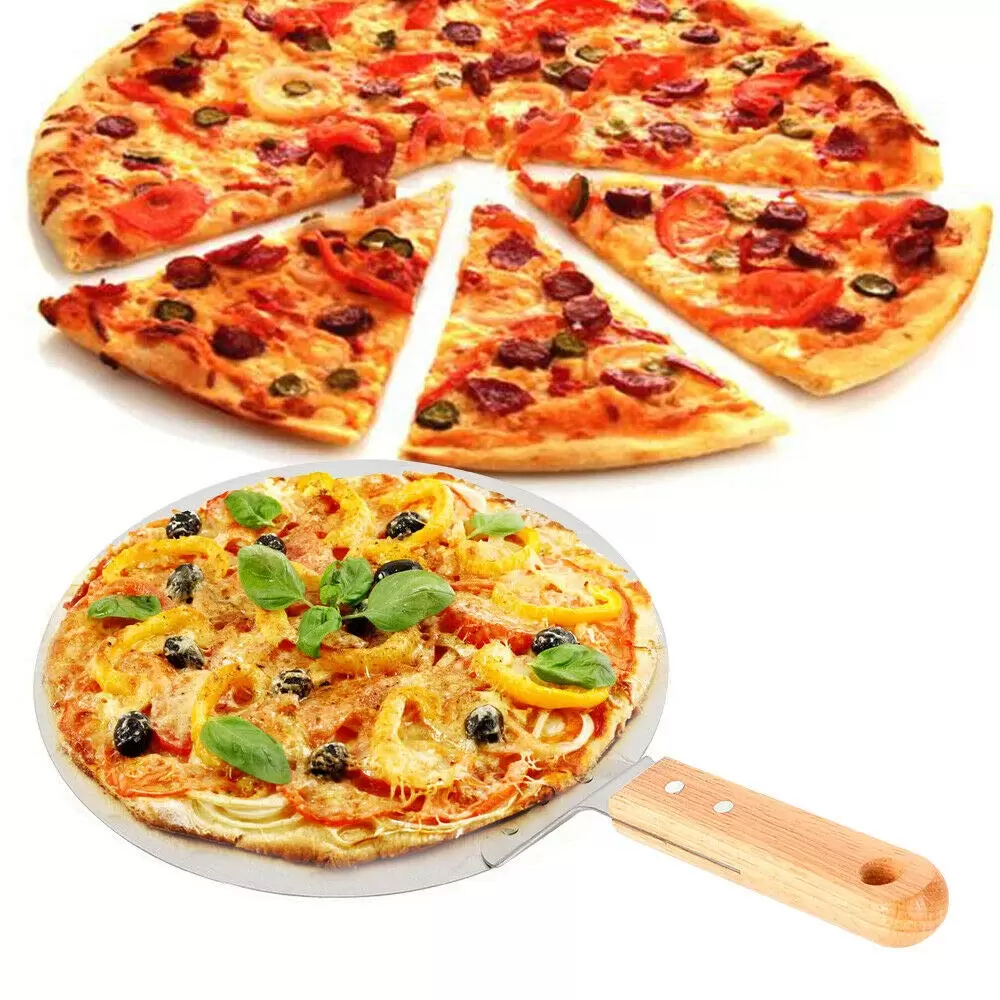 CNCEST Pizzaschieber Runde Edelstahl Pizzaschaufel mit Holzgriff zum Backen CNCEST Pizzaschieber Runde Edelstahl Pizzaschaufel mit Holzgriff zum Backen