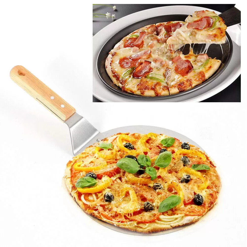 CNCEST Pizzaschieber Runde Edelstahl Pizzaschaufel mit Holzgriff zum Backen CNCEST Pizzaschieber Runde Edelstahl Pizzaschaufel mit Holzgriff zum Backen