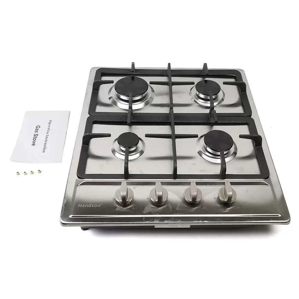 23 Zoll 4-flammig Gaskochfeld Edelstahl Erdgas/Butangas Topfträger