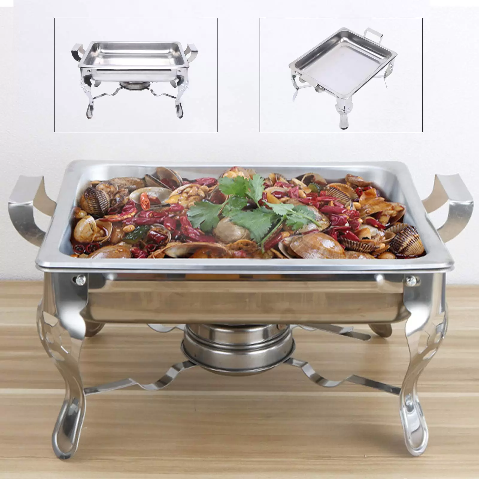 Chauffe-plat en acier inoxydable - Pour hôtel, restauration, buffet ou fête - Rectangulaire - 6 l Chauffe-plat en acier inoxydable - Pour hôtel, restauration, buffet ou fête - Rectangulaire - 6 l