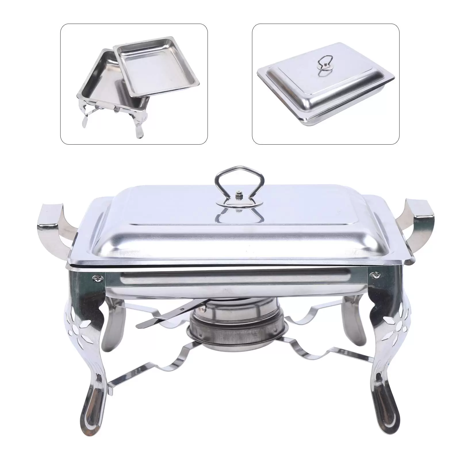 Chauffe-plat en acier inoxydable - Pour hôtel, restauration, buffet ou fête - Rectangulaire - 6 l Chauffe-plat en acier inoxydable - Pour hôtel, restauration, buffet ou fête - Rectangulaire - 6 l