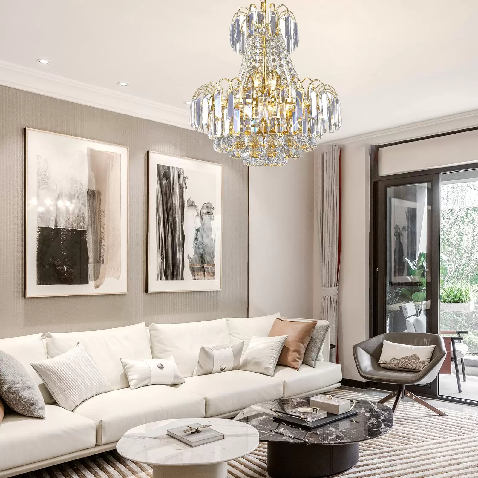 60CM Modern K9 Kristall Deckenleuchte Gold Deckenlampe  LED Kronleuchter Lampe