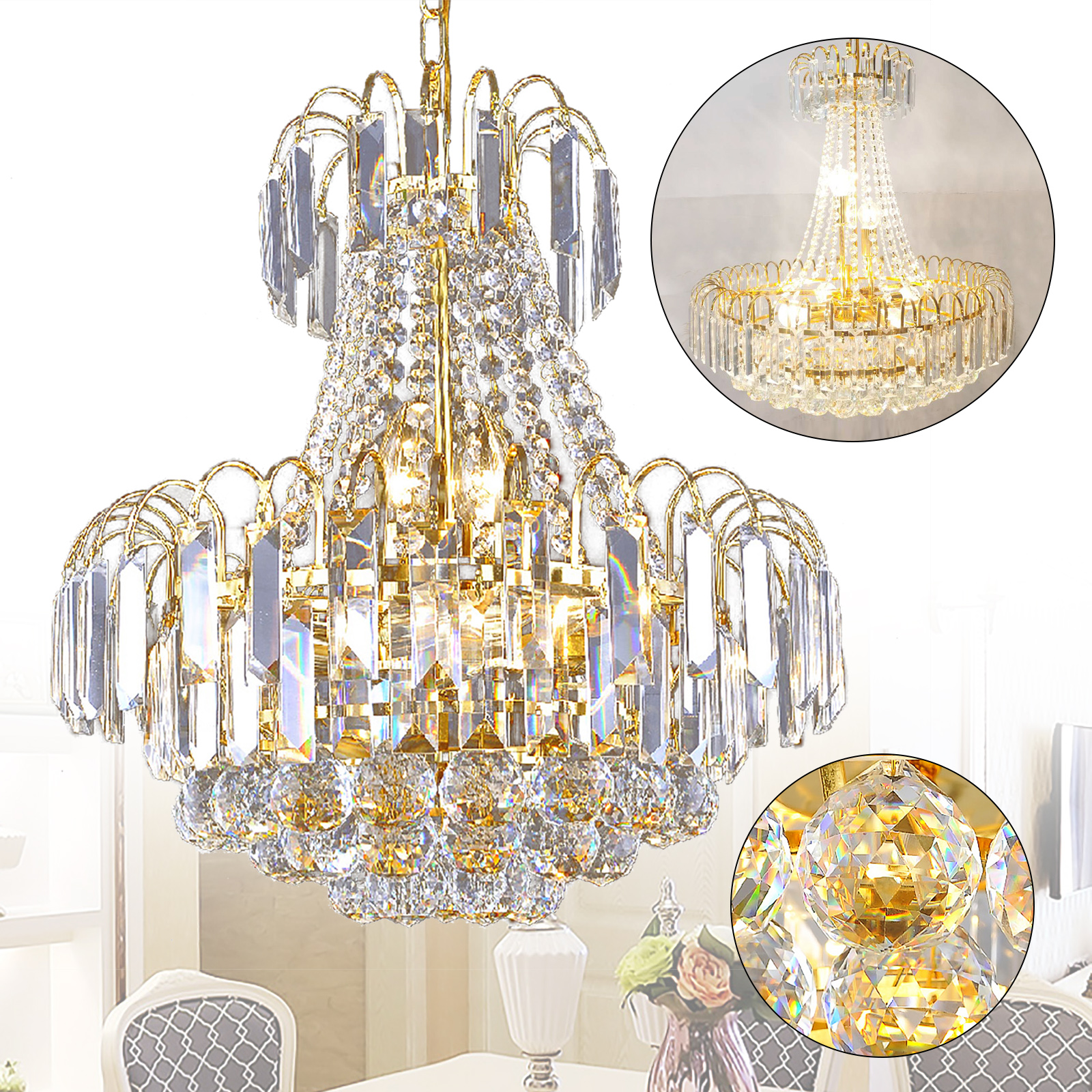 CNCEST Moderne Kristall-Kronleuchter Gold plattiert K9 Crystal Ball Raindrop Luxuriöse elegante Pendelleuchte Beleuchtung