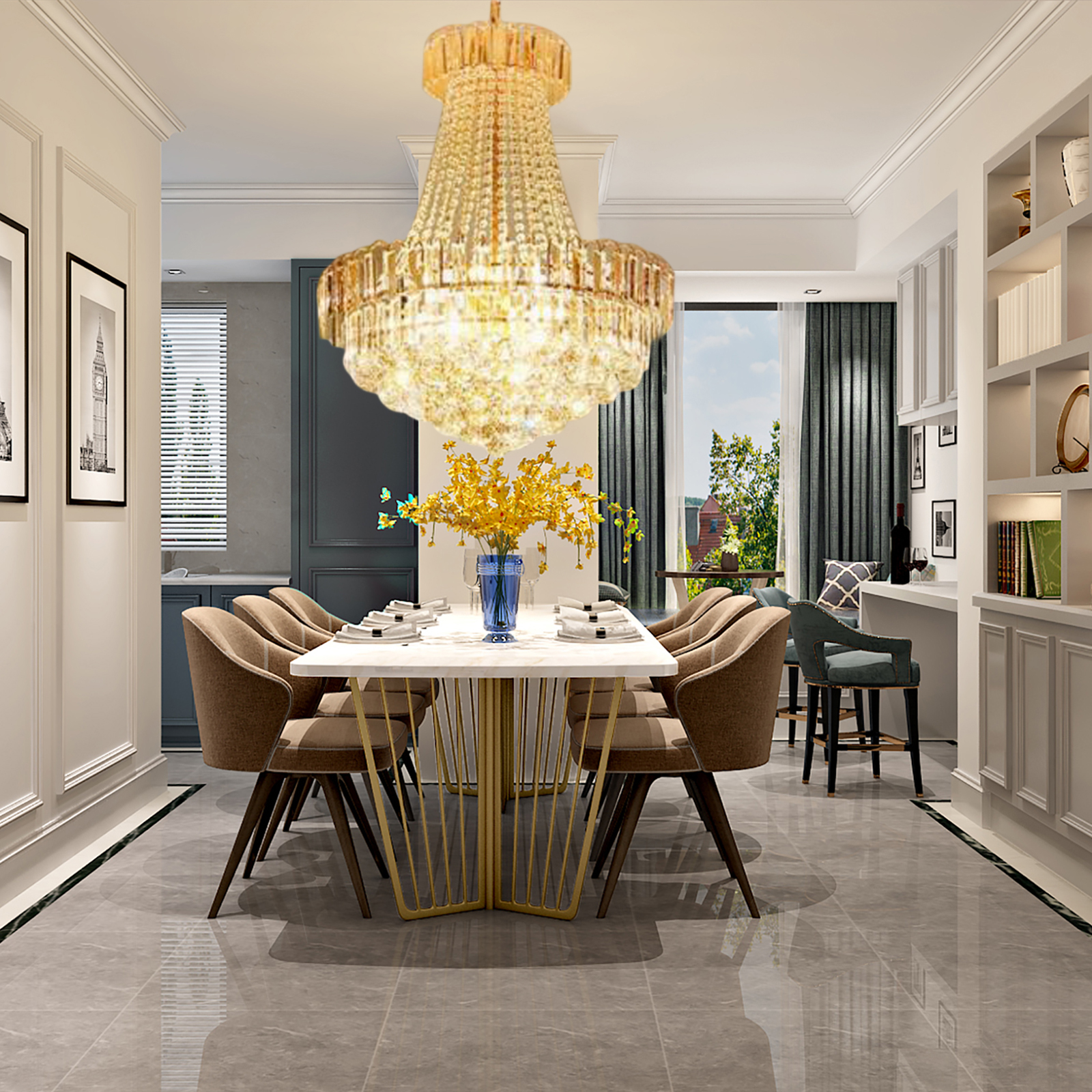 CNCEST Moderne Kristall-Kronleuchter Gold plattiert K9 Crystal Ball Raindrop Luxuriöse elegante Pendelleuchte Beleuchtung