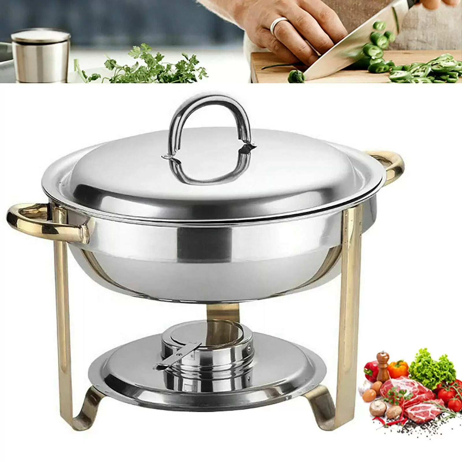 Chafing Dish Set 4L Runde Edelstahl mit Kraftstoffpastenbehälter Chafing Dish Set 4L Runde Edelstahl mit Kraftstoffpastenbehälter