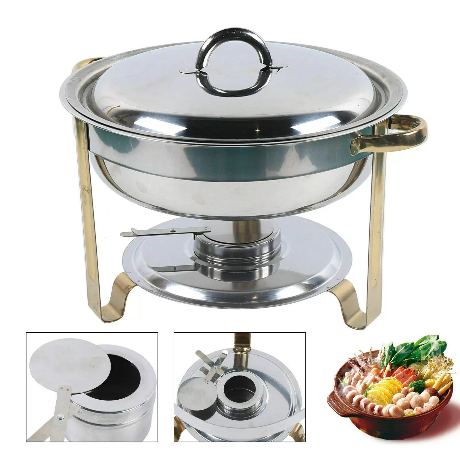 Chafing Dish Set 4L Runde Edelstahl mit Kraftstoffpastenbehälter Chafing Dish Set 4L Runde Edelstahl mit Kraftstoffpastenbehälter