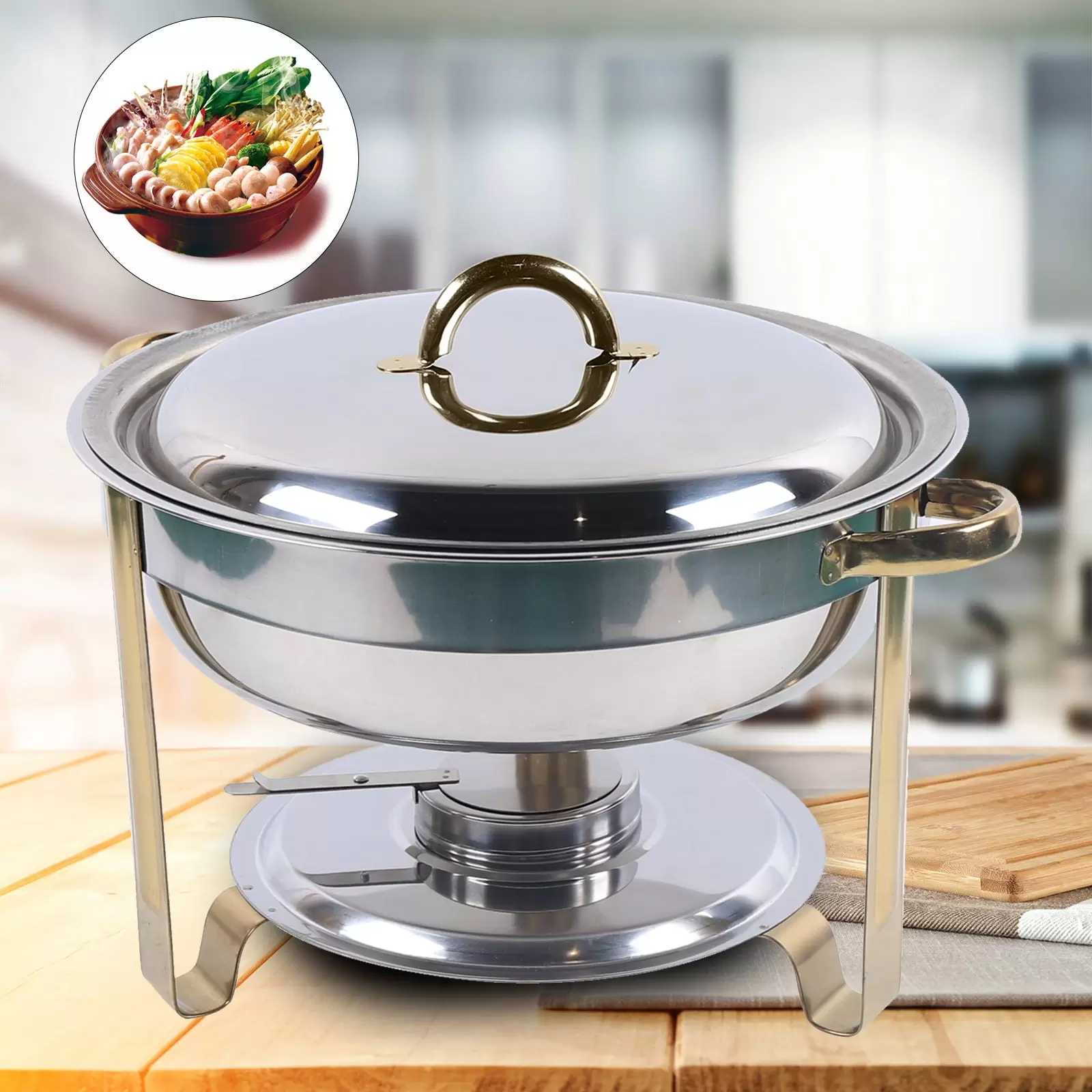 Chafing Dish Set 4L Runde Edelstahl mit Kraftstoffpastenbehälter