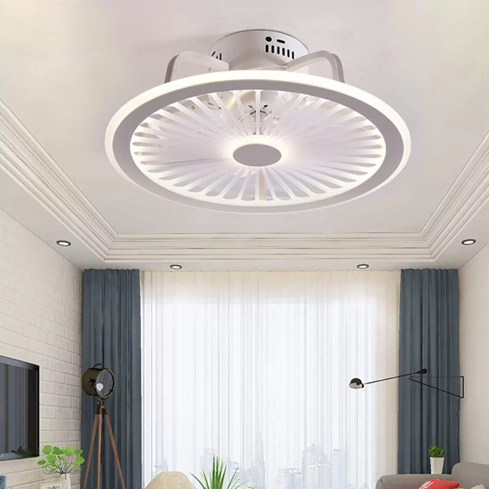 48*18cm Modern Deckenventilator mit Beleuchtung LED Dimmbar Deckenleuchte Remote für Wohnzimmer, Esszimmer, Foyer