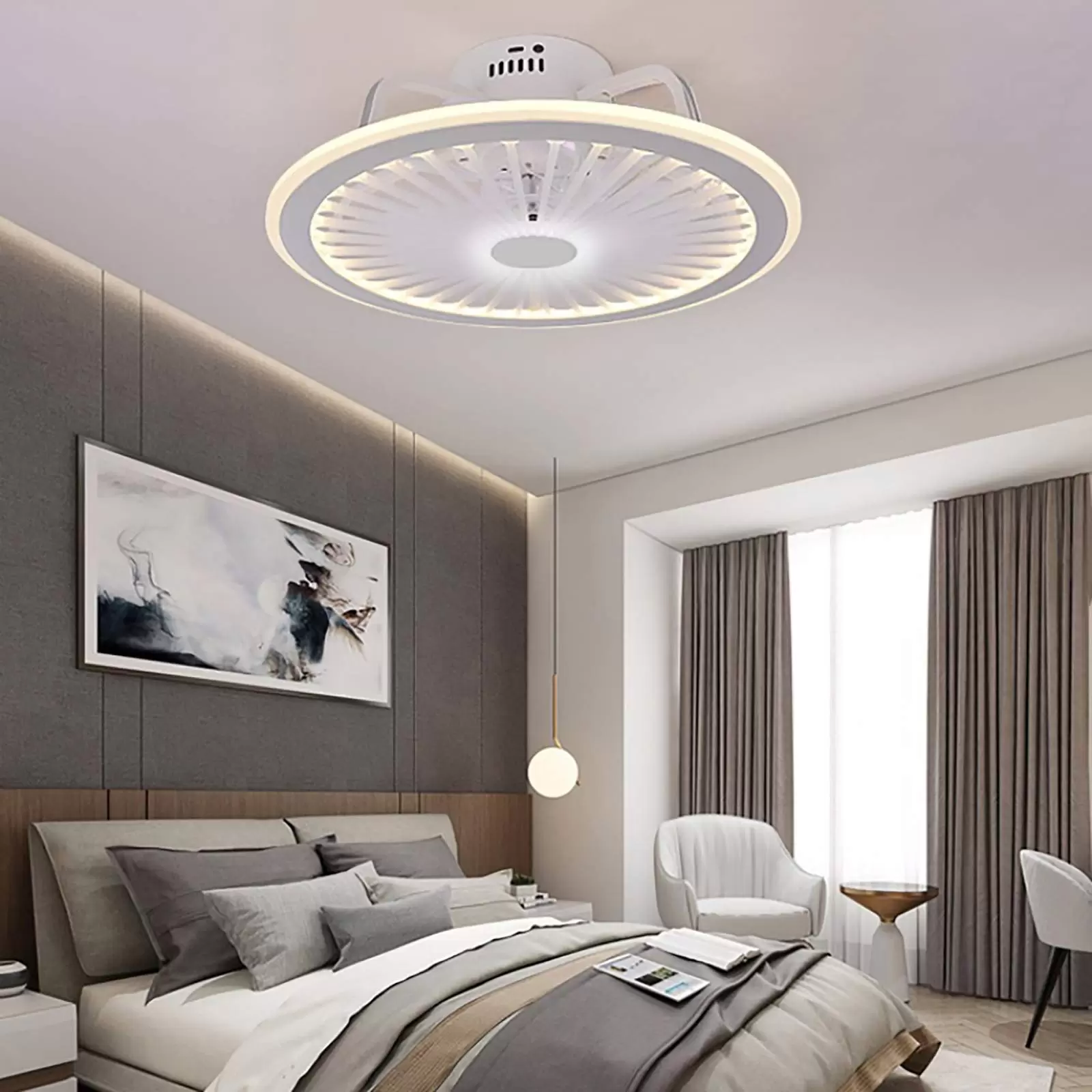 48*18cm Modern Deckenventilator mit Beleuchtung LED Dimmbar Deckenleuchte Remote für Wohnzimmer, Esszimmer, Foyer