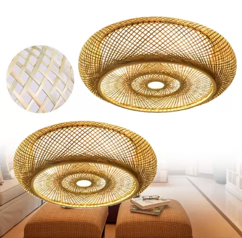 E27 50CM Deckenleuchte Bambus-Geflecht Suspension Bambus Deckenleuchte Lampe Rattan 3 Lampe Vintage Stil