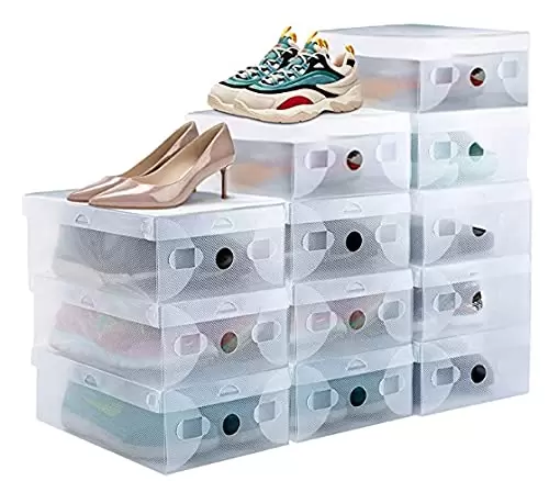 CNCEST 20x Schuhboxen Stapelbarer Schuhorganizer, 28x18x10cm, Kunststoffbox Schuhkarton Aufbewahrung Transparent