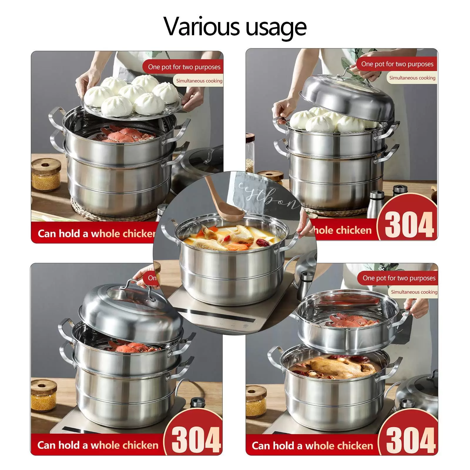5 Schichten Dampfgarer aus Edelstahl 304 für Lebensmittelgebrauch  zum Kochen von Suppen