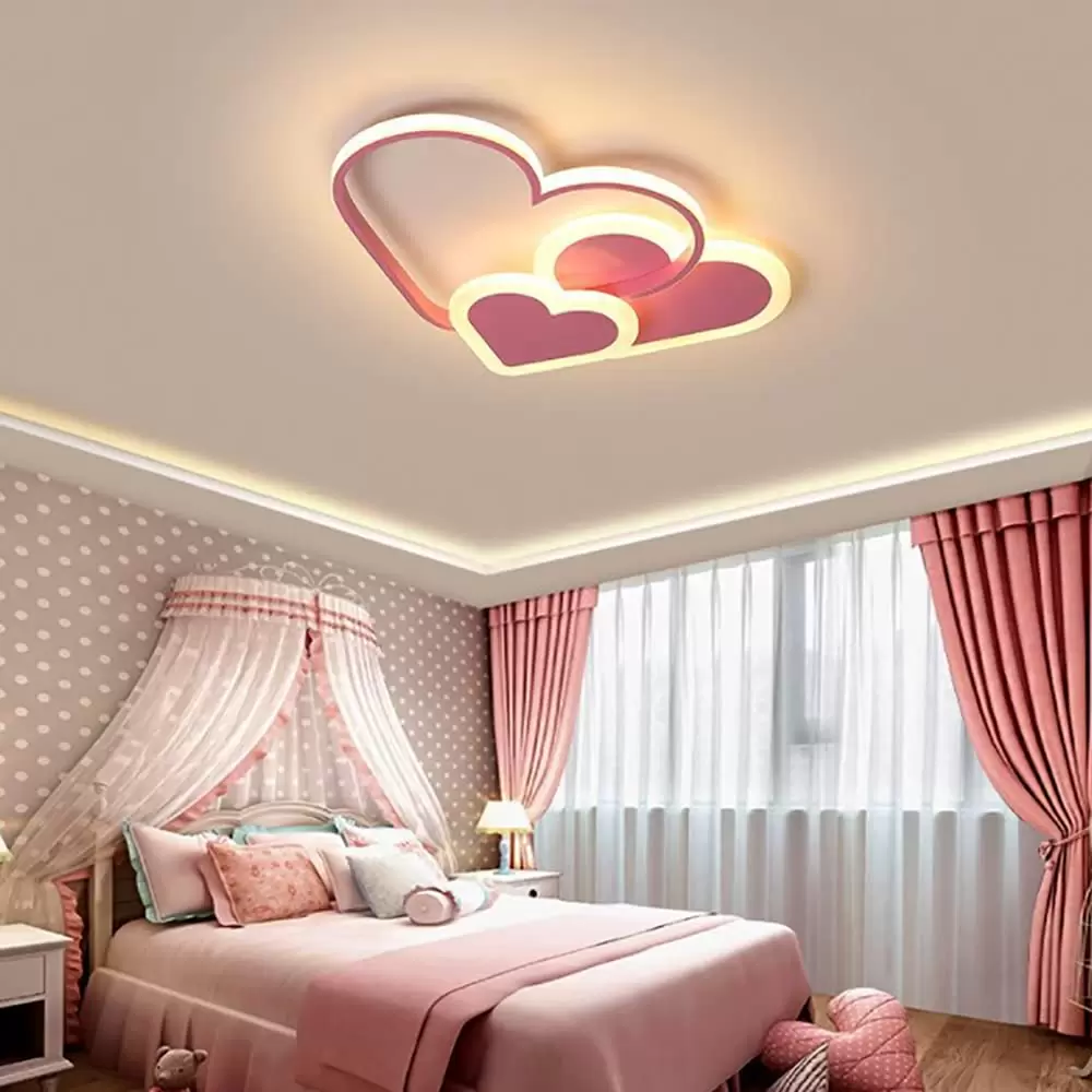 Herzförmige LED Kinderzimmerlampe Deckenleuchte Dimmbar Mit Fernbedienung Rosa Deckenlampe