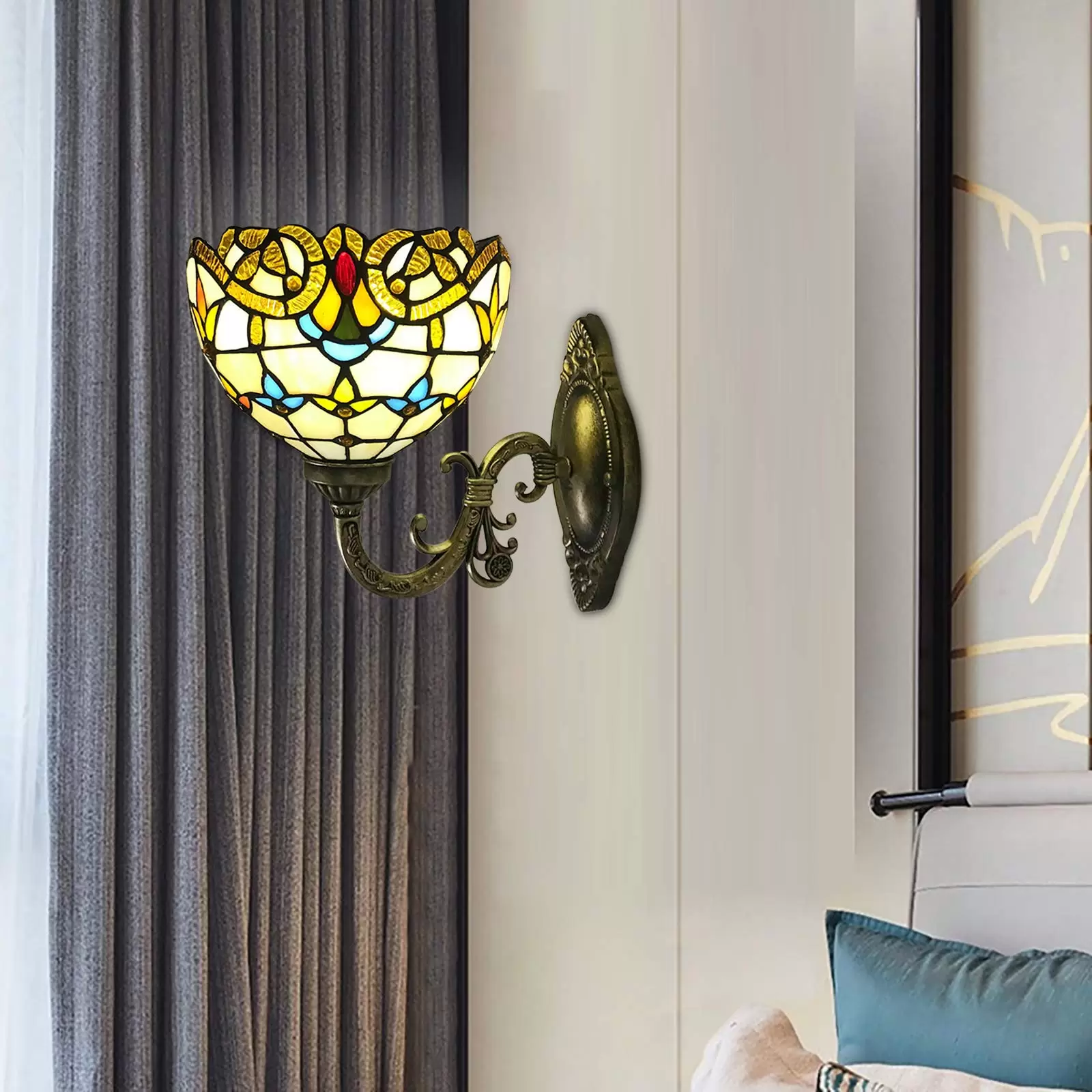 Tiffany Wandleuchte E27 Retro Glasmalerei Lampenschirm Landhausstil Flurlampe
