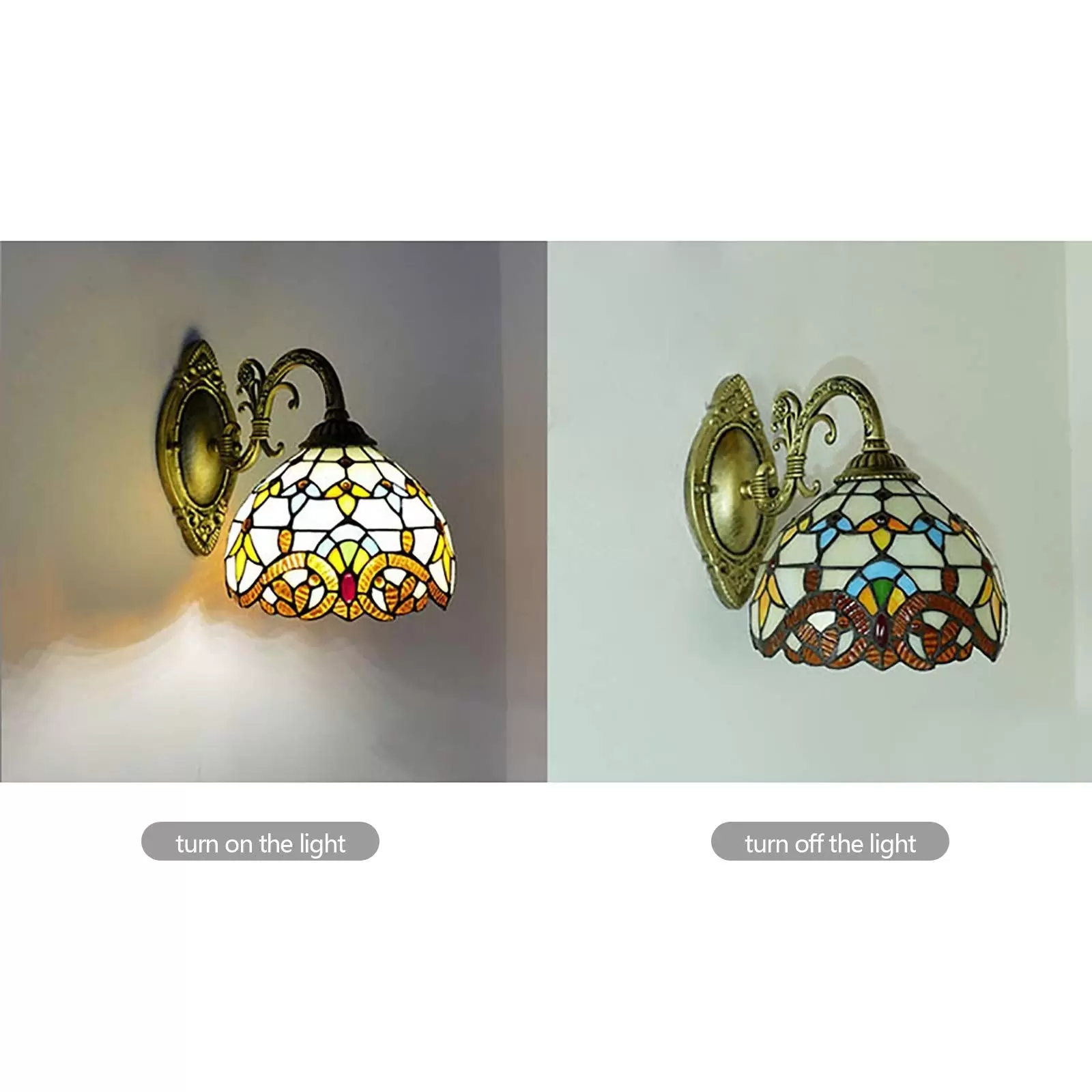 Tiffany Wandleuchte E27 Retro Glasmalerei Lampenschirm Landhausstil Flurlampe